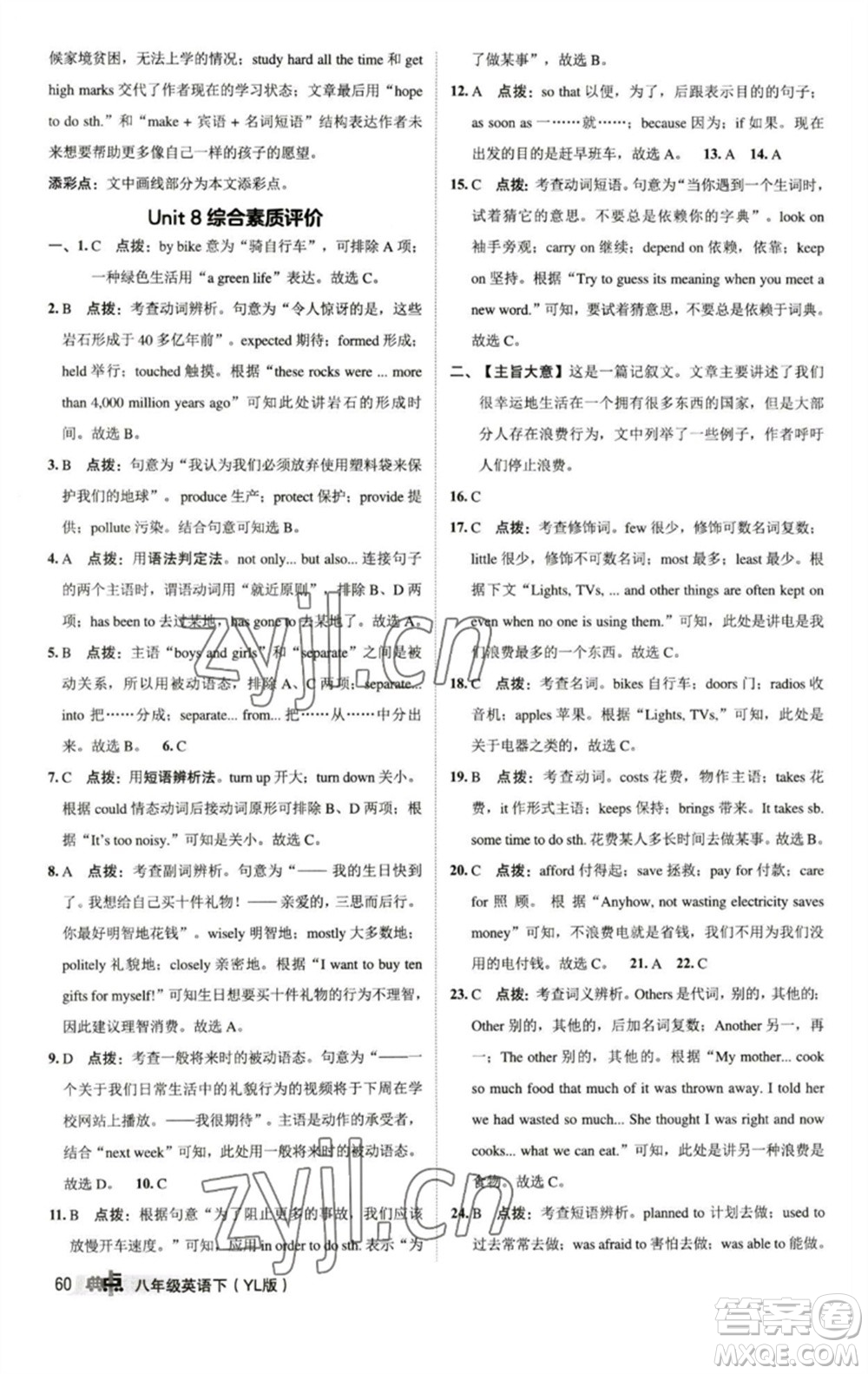 陜西人民教育出版社2023綜合應用創(chuàng)新題典中點八年級英語下冊譯林版參考答案