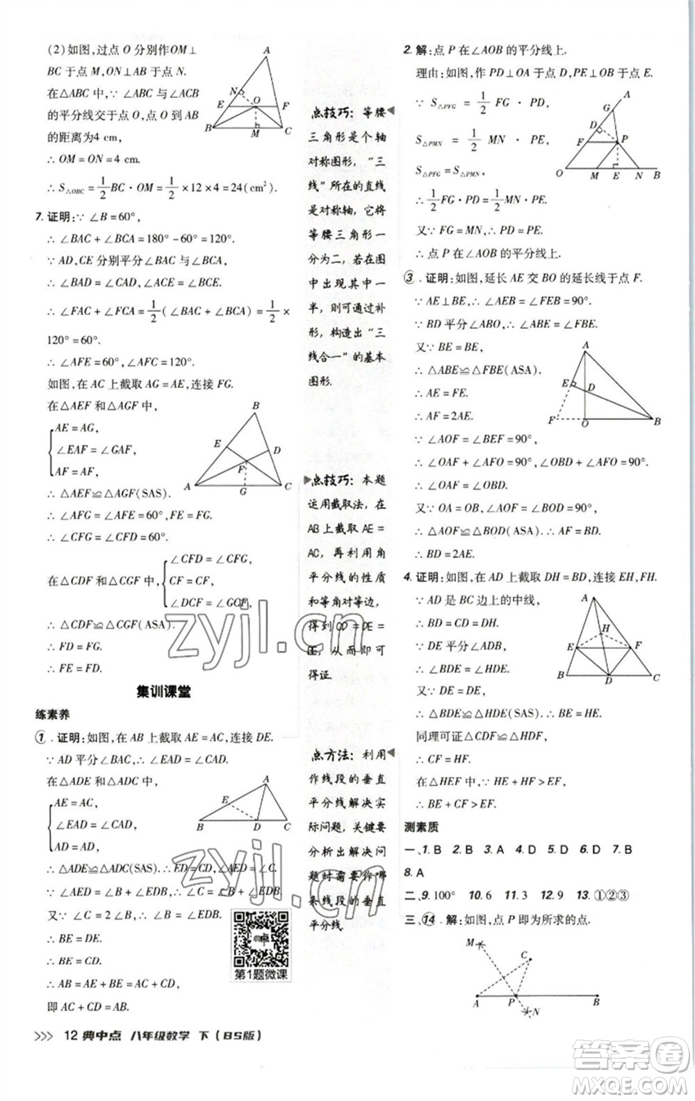 陜西人民教育出版社2023綜合應(yīng)用創(chuàng)新題典中點(diǎn)八年級(jí)數(shù)學(xué)下冊北師大版參考答案