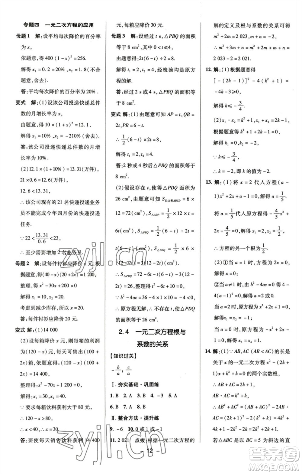 陜西人民教育出版社2023綜合應用創(chuàng)新題典中點八年級數(shù)學下冊浙教版參考答案