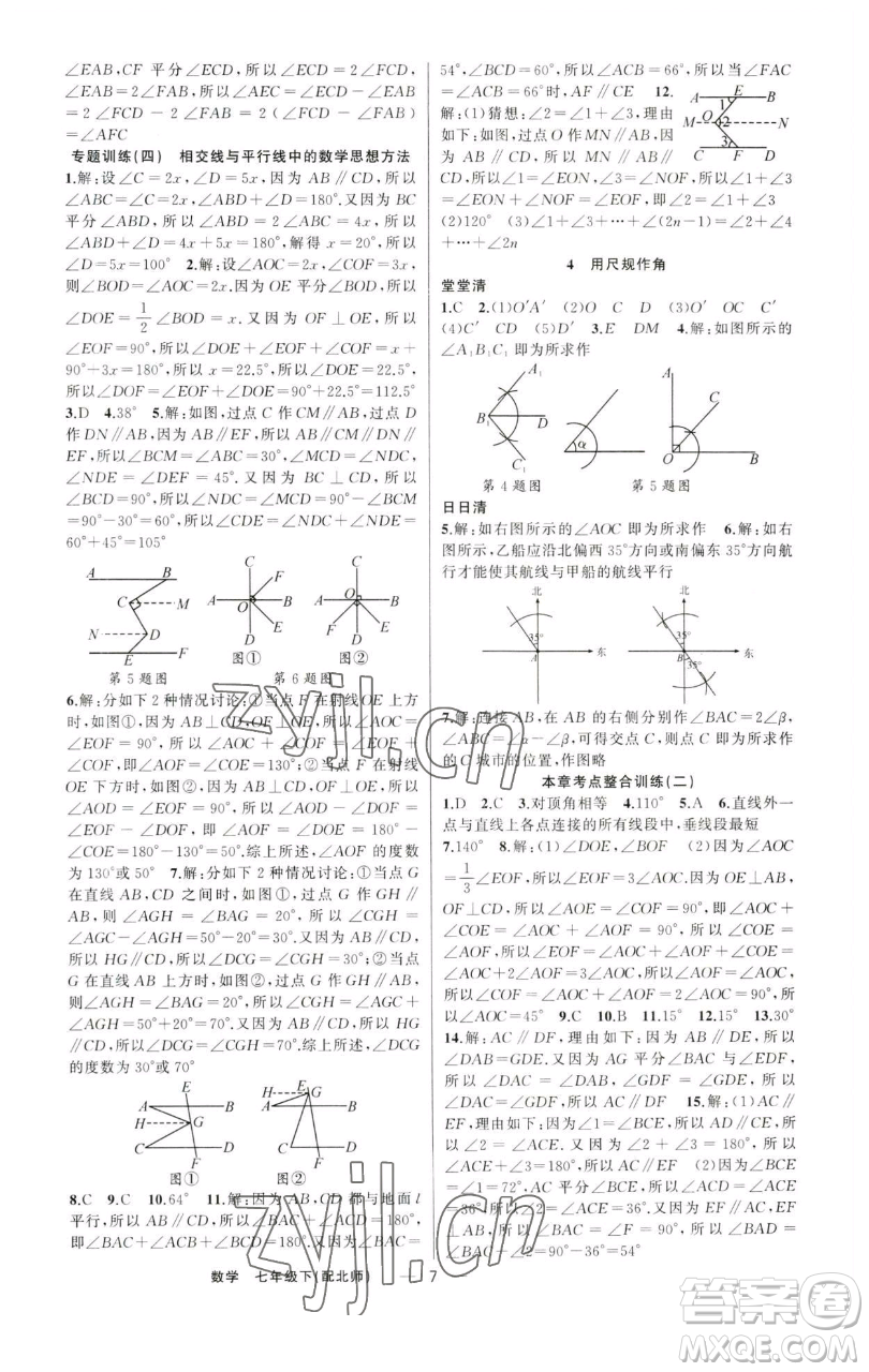 新疆青少年出版社2023四清導(dǎo)航七年級(jí)下冊(cè)數(shù)學(xué)北師大版參考答案