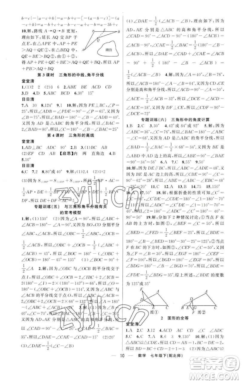 新疆青少年出版社2023四清導(dǎo)航七年級(jí)下冊(cè)數(shù)學(xué)北師大版參考答案