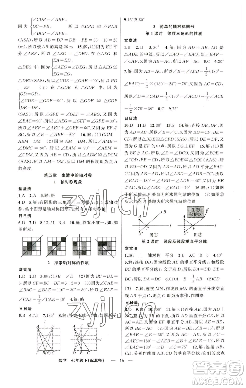 新疆青少年出版社2023四清導(dǎo)航七年級(jí)下冊(cè)數(shù)學(xué)北師大版參考答案