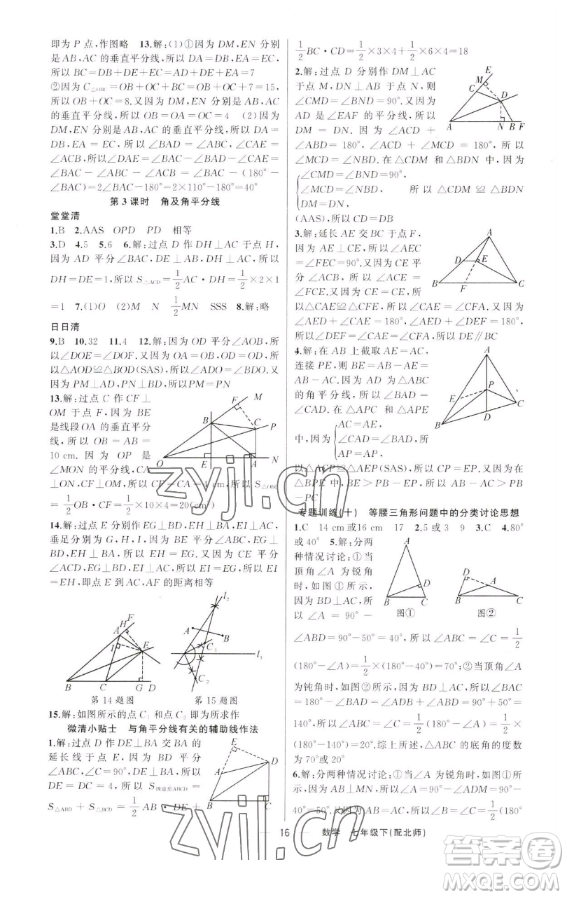 新疆青少年出版社2023四清導(dǎo)航七年級(jí)下冊(cè)數(shù)學(xué)北師大版參考答案