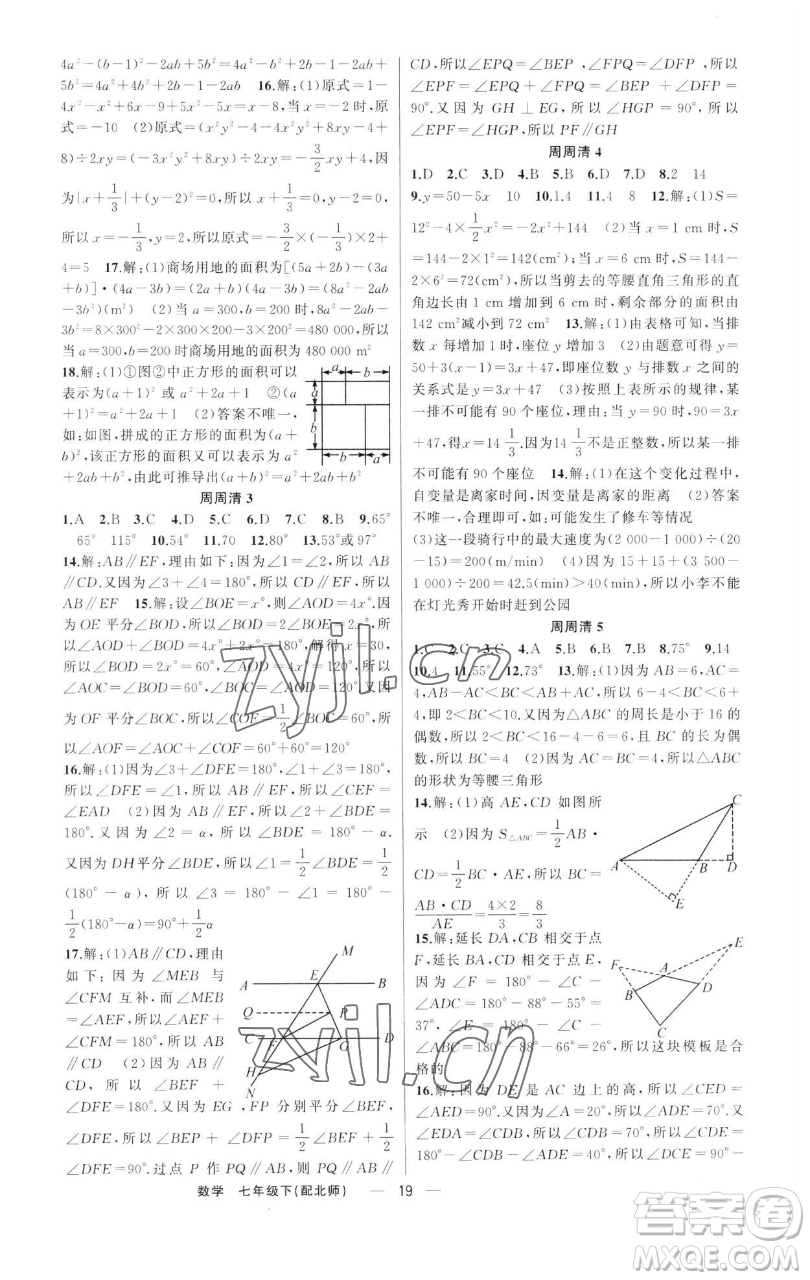 新疆青少年出版社2023四清導(dǎo)航七年級(jí)下冊(cè)數(shù)學(xué)北師大版參考答案