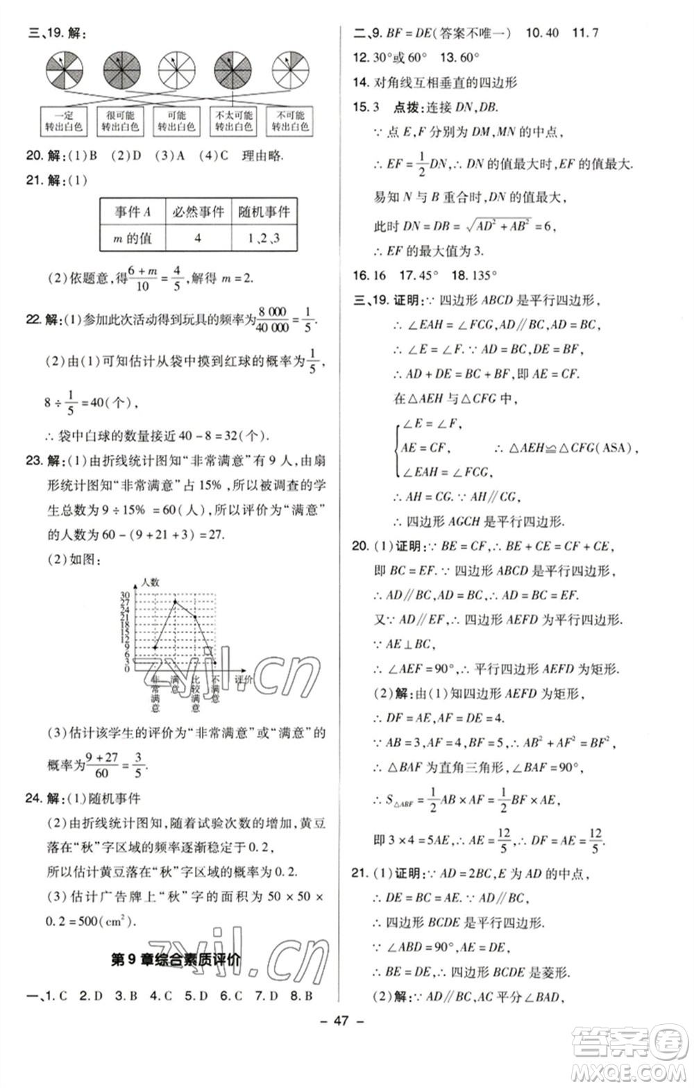 陜西人民教育出版社2023綜合應(yīng)用創(chuàng)新題典中點八年級數(shù)學(xué)下冊蘇科版參考答案