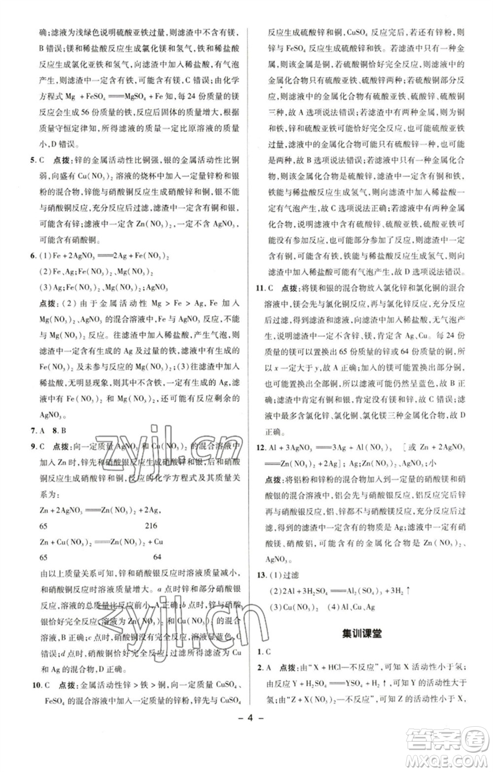 陜西人民教育出版社2023綜合應(yīng)用創(chuàng)新題典中點(diǎn)九年級化學(xué)下冊人教版參考答案