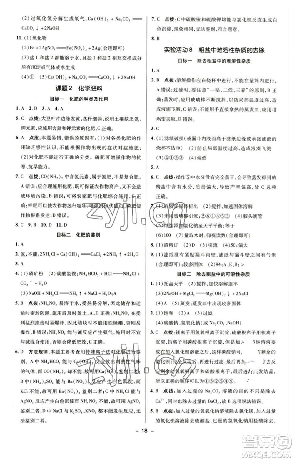 陜西人民教育出版社2023綜合應(yīng)用創(chuàng)新題典中點(diǎn)九年級化學(xué)下冊人教版參考答案