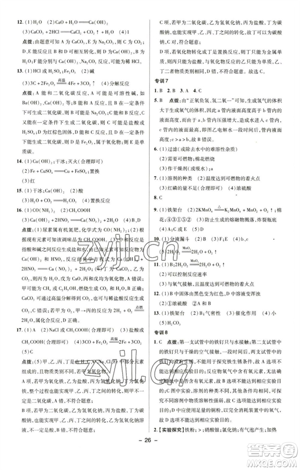 陜西人民教育出版社2023綜合應(yīng)用創(chuàng)新題典中點(diǎn)九年級化學(xué)下冊人教版參考答案