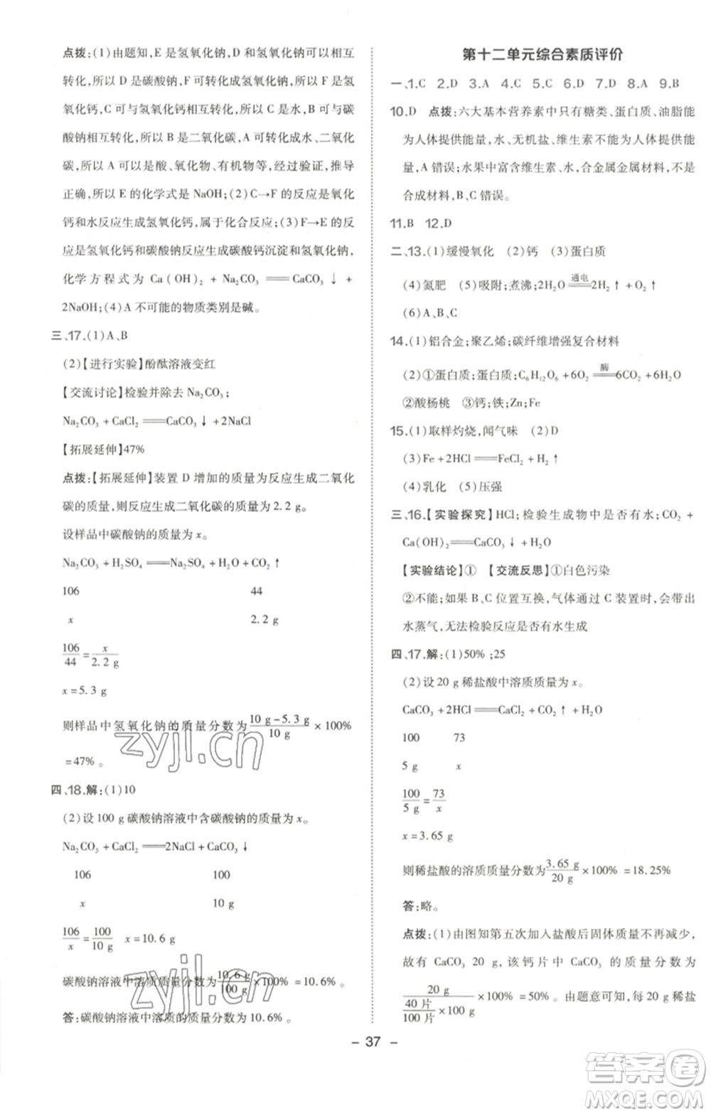 陜西人民教育出版社2023綜合應(yīng)用創(chuàng)新題典中點(diǎn)九年級化學(xué)下冊人教版參考答案