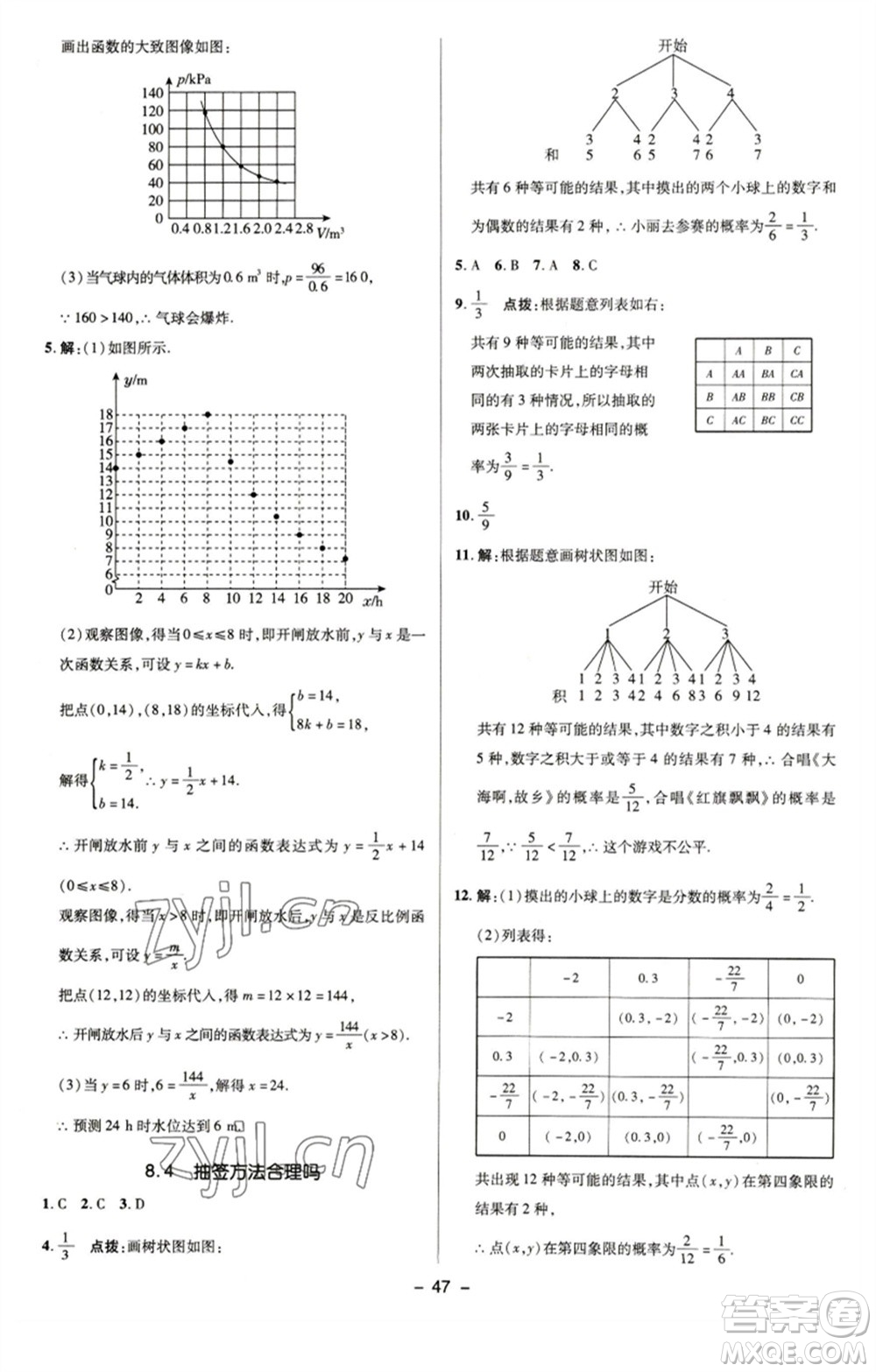 陜西人民教育出版社2023綜合應(yīng)用創(chuàng)新題典中點九年級數(shù)學(xué)下冊蘇科版參考答案