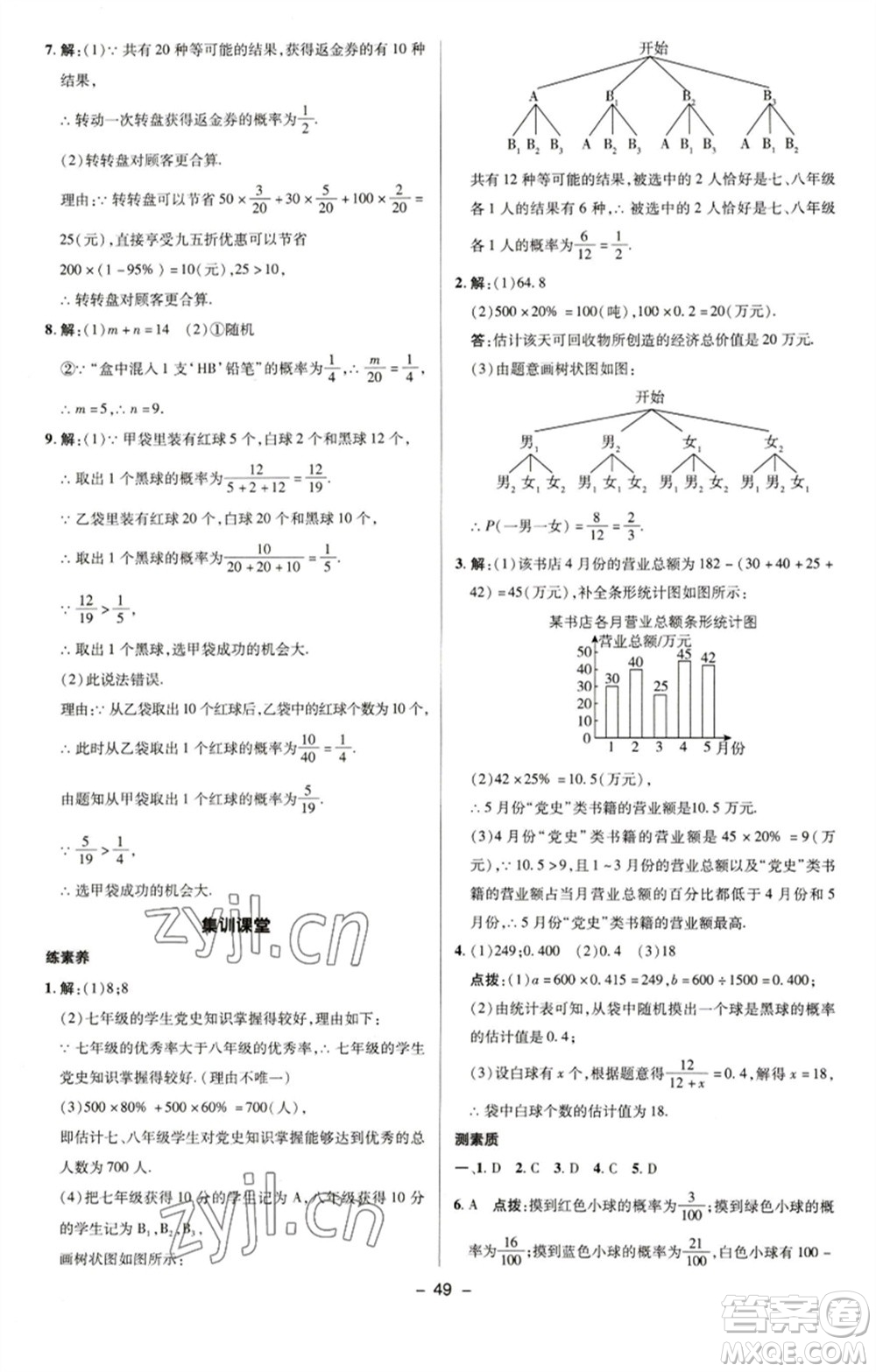 陜西人民教育出版社2023綜合應(yīng)用創(chuàng)新題典中點九年級數(shù)學(xué)下冊蘇科版參考答案