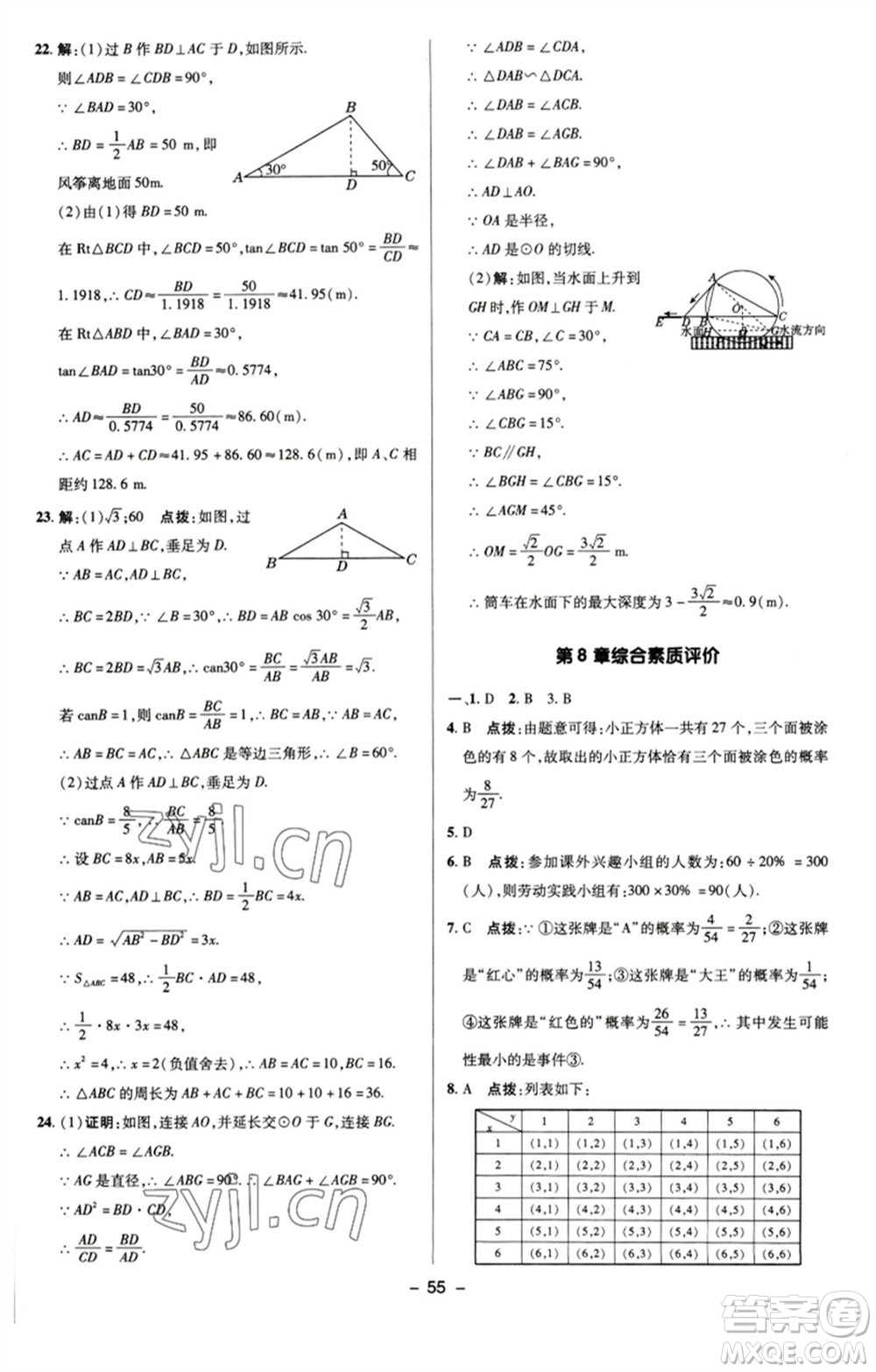 陜西人民教育出版社2023綜合應(yīng)用創(chuàng)新題典中點九年級數(shù)學(xué)下冊蘇科版參考答案