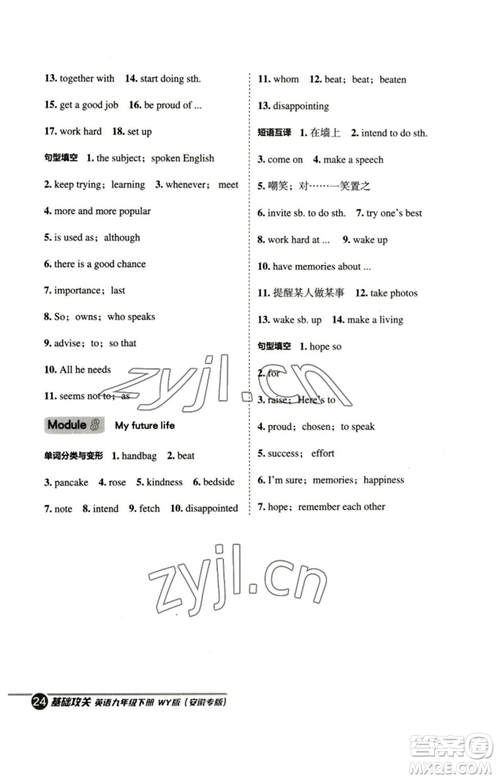 山西教育出版社2023綜合應(yīng)用創(chuàng)新題典中點(diǎn)九年級(jí)英語下冊外研版安徽專版參考答案