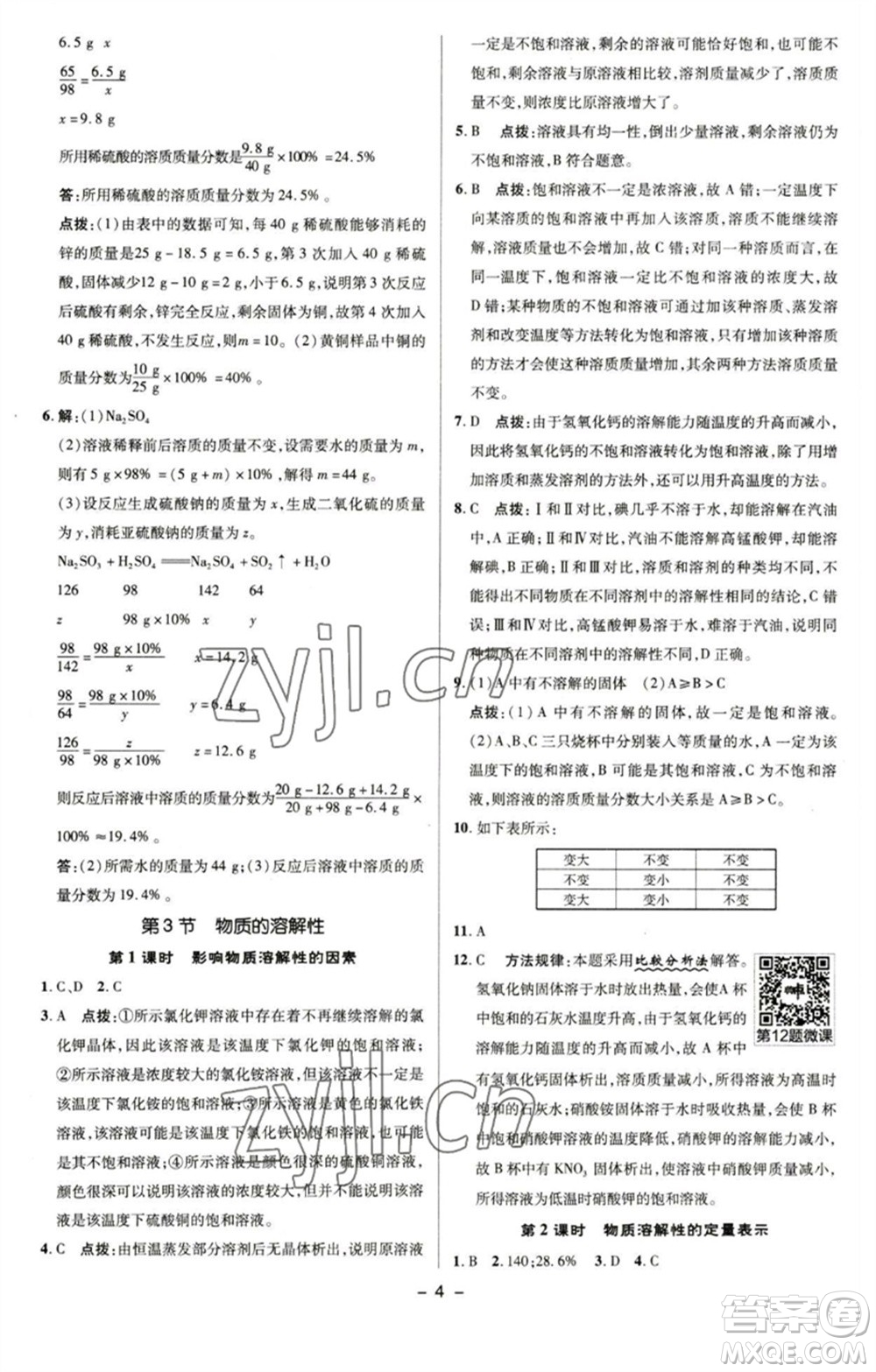 陜西人民教育出版社2023綜合應(yīng)用創(chuàng)新題典中點九年級化學(xué)下冊滬教版參考答案