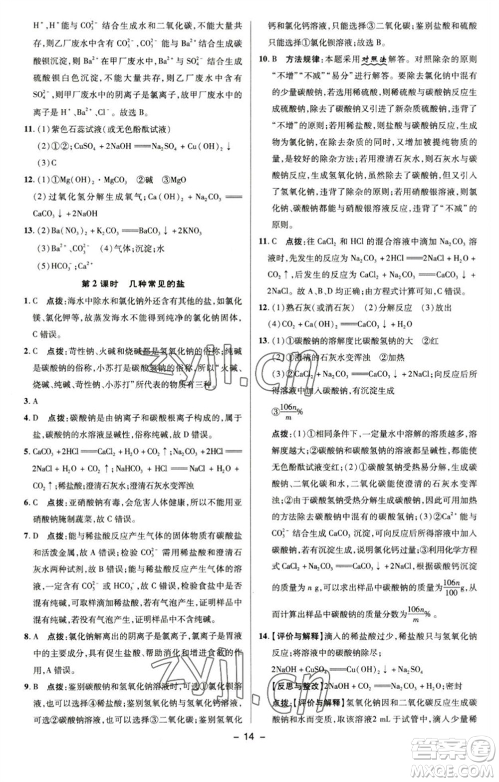 陜西人民教育出版社2023綜合應(yīng)用創(chuàng)新題典中點九年級化學(xué)下冊滬教版參考答案