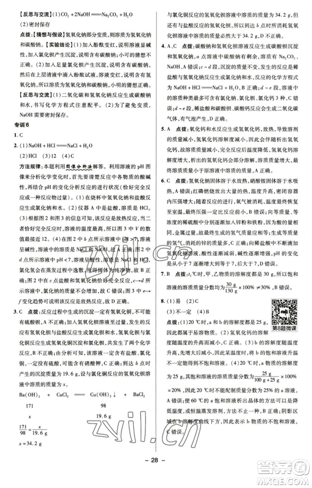 陜西人民教育出版社2023綜合應(yīng)用創(chuàng)新題典中點九年級化學(xué)下冊滬教版參考答案