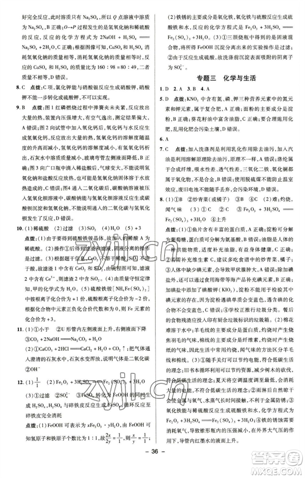 陜西人民教育出版社2023綜合應(yīng)用創(chuàng)新題典中點九年級化學(xué)下冊滬教版參考答案