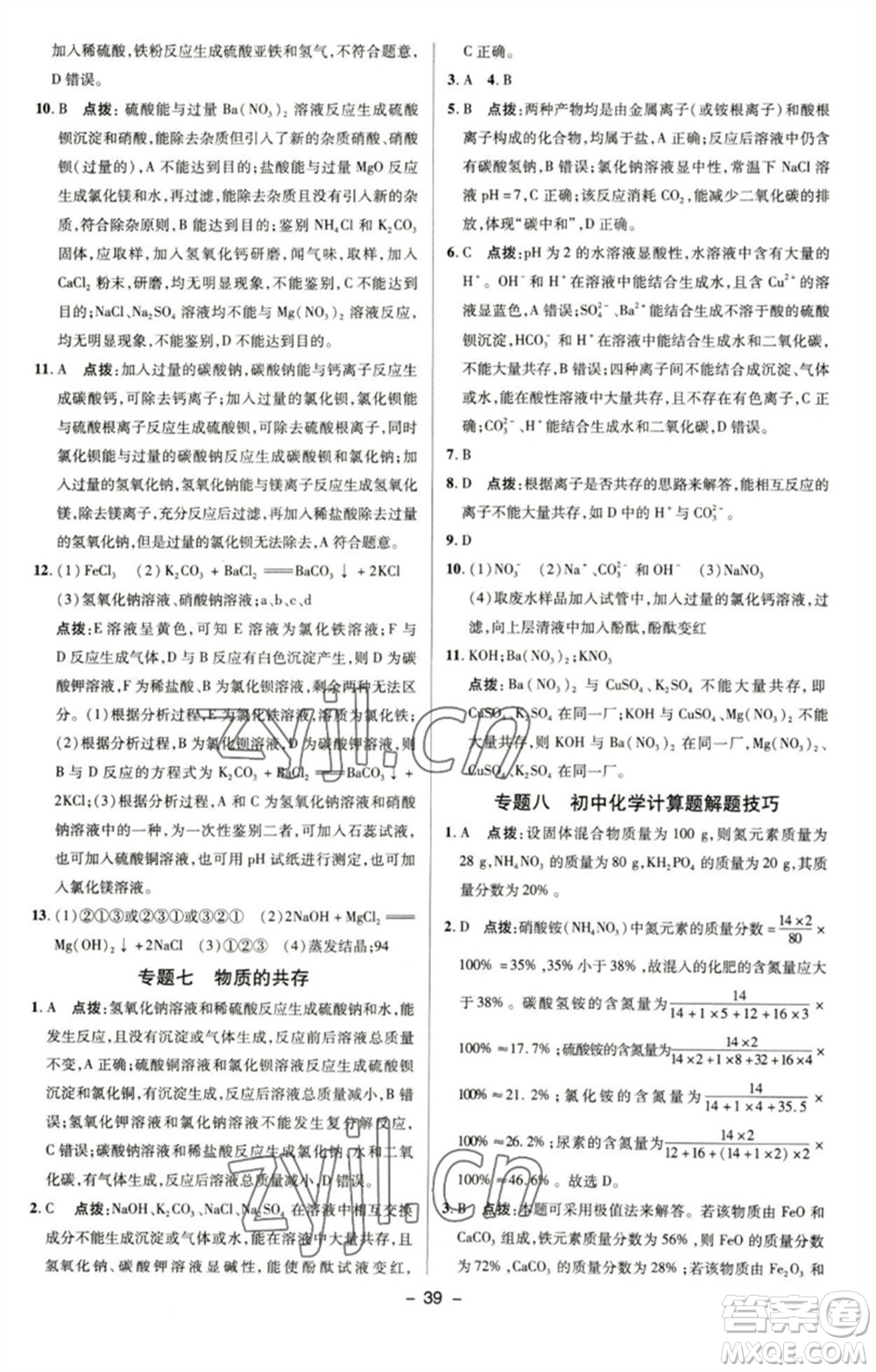 陜西人民教育出版社2023綜合應(yīng)用創(chuàng)新題典中點九年級化學(xué)下冊滬教版參考答案