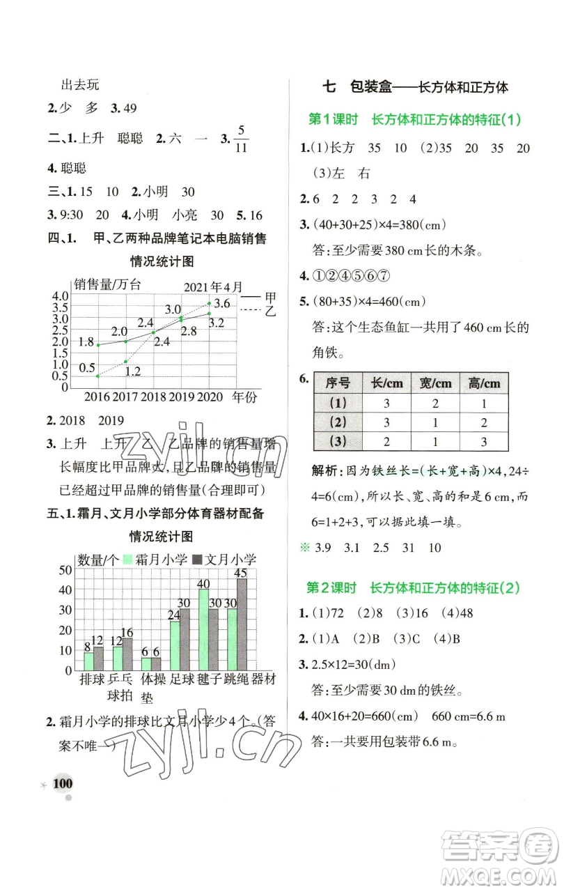 遼寧教育出版社2023小學(xué)學(xué)霸作業(yè)本五年級(jí)下冊(cè)數(shù)學(xué)青島版山東專版參考答案