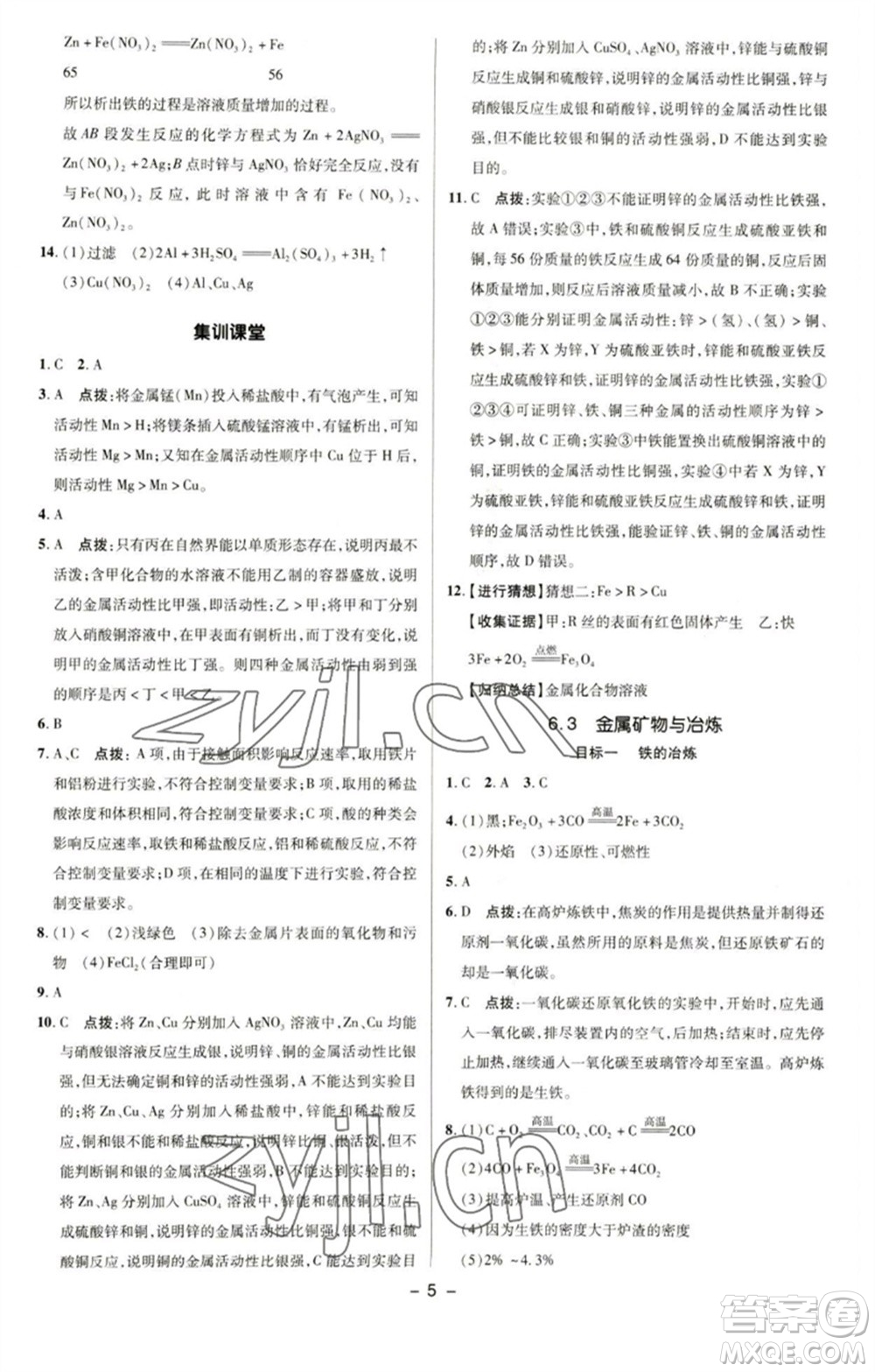 陜西人民教育出版社2023綜合應(yīng)用創(chuàng)新題典中點(diǎn)九年級(jí)化學(xué)下冊(cè)科粵版參考答案