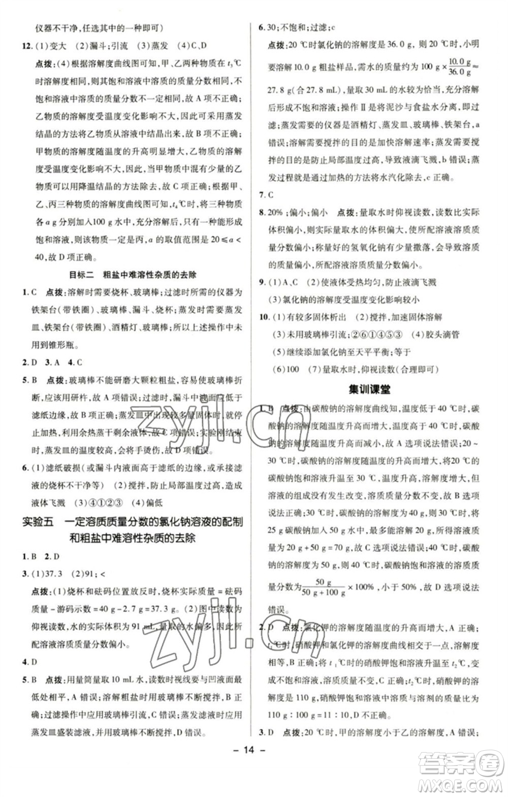 陜西人民教育出版社2023綜合應(yīng)用創(chuàng)新題典中點(diǎn)九年級(jí)化學(xué)下冊(cè)科粵版參考答案