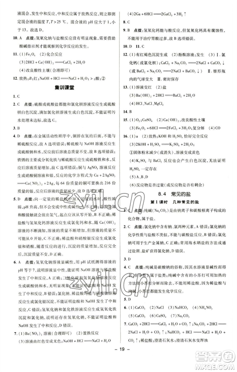 陜西人民教育出版社2023綜合應(yīng)用創(chuàng)新題典中點(diǎn)九年級(jí)化學(xué)下冊(cè)科粵版參考答案