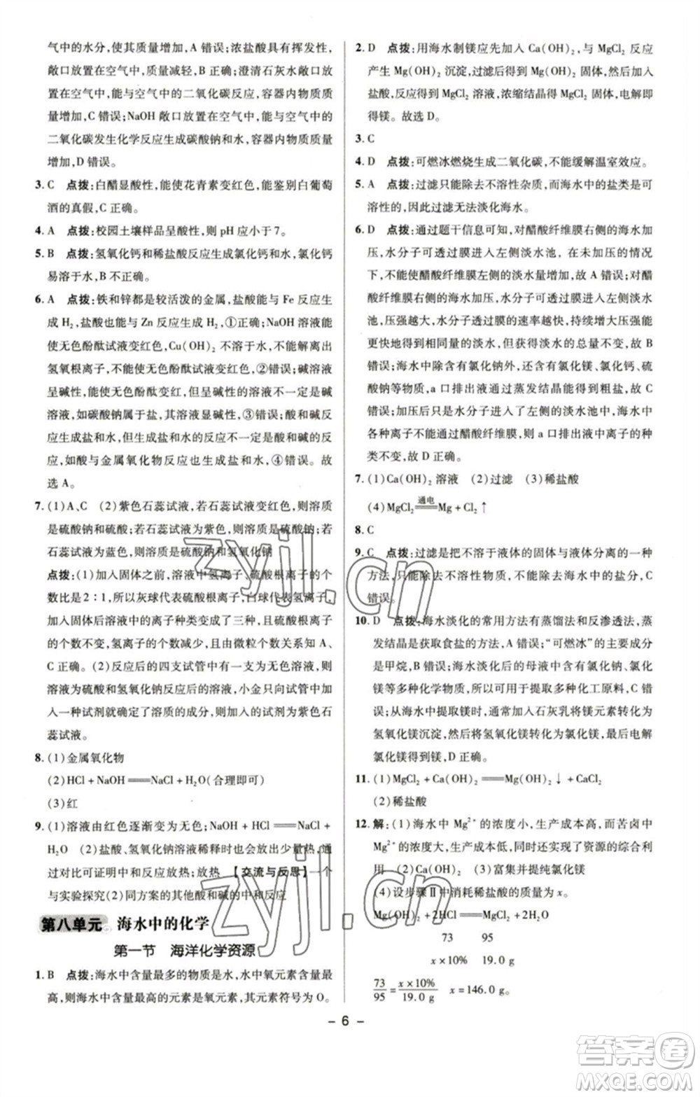 陜西人民教育出版社2023綜合應(yīng)用創(chuàng)新題典中點九年級化學(xué)下冊魯教版參考答案