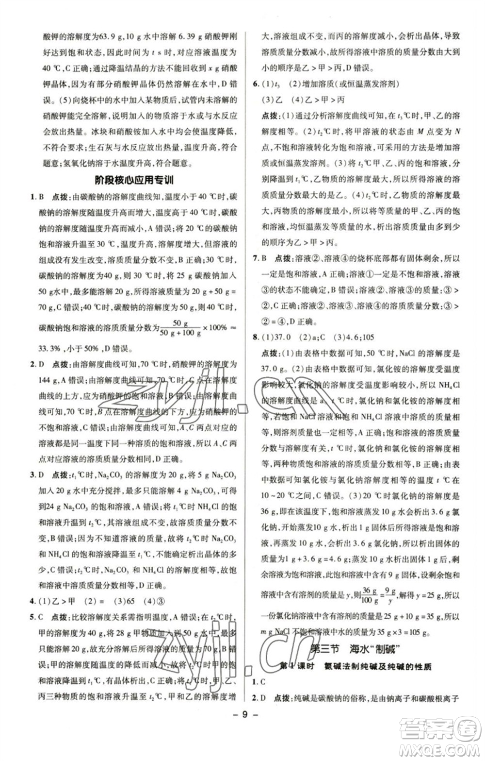 陜西人民教育出版社2023綜合應(yīng)用創(chuàng)新題典中點九年級化學(xué)下冊魯教版參考答案