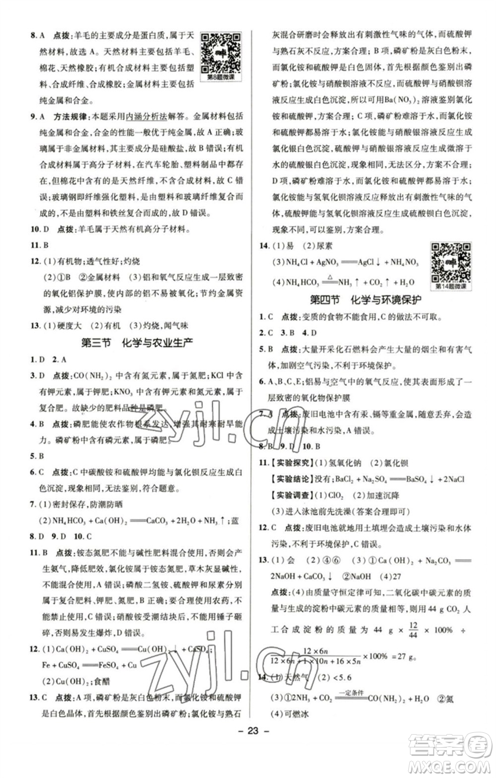 陜西人民教育出版社2023綜合應(yīng)用創(chuàng)新題典中點九年級化學(xué)下冊魯教版參考答案