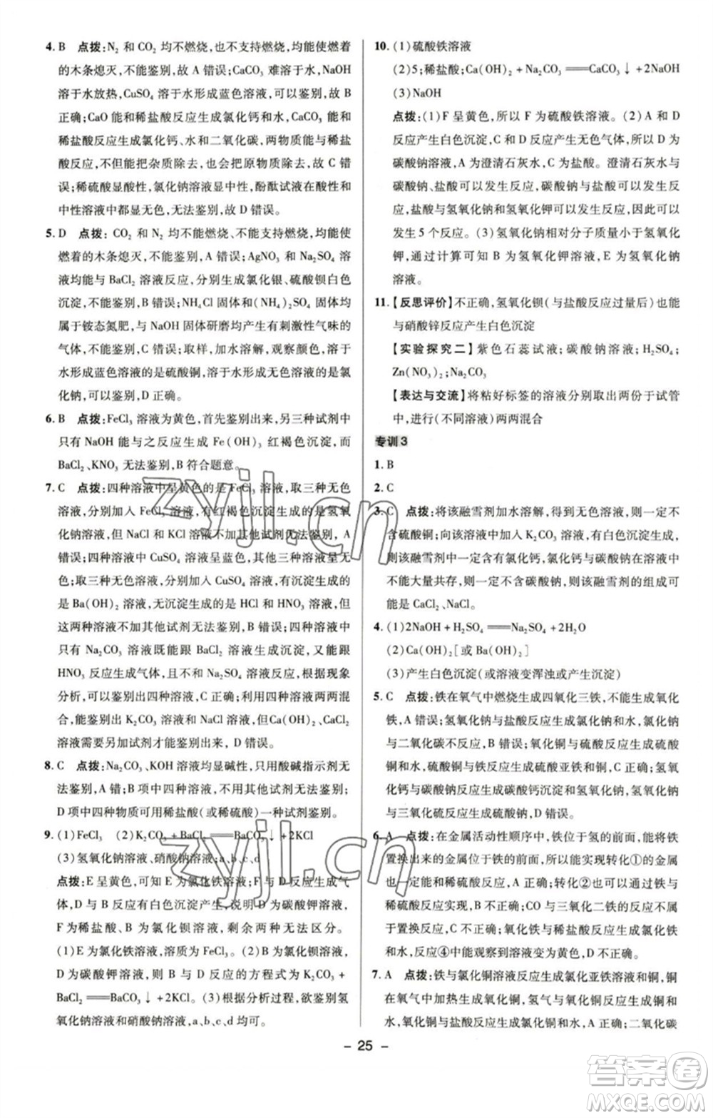 陜西人民教育出版社2023綜合應(yīng)用創(chuàng)新題典中點九年級化學(xué)下冊魯教版參考答案