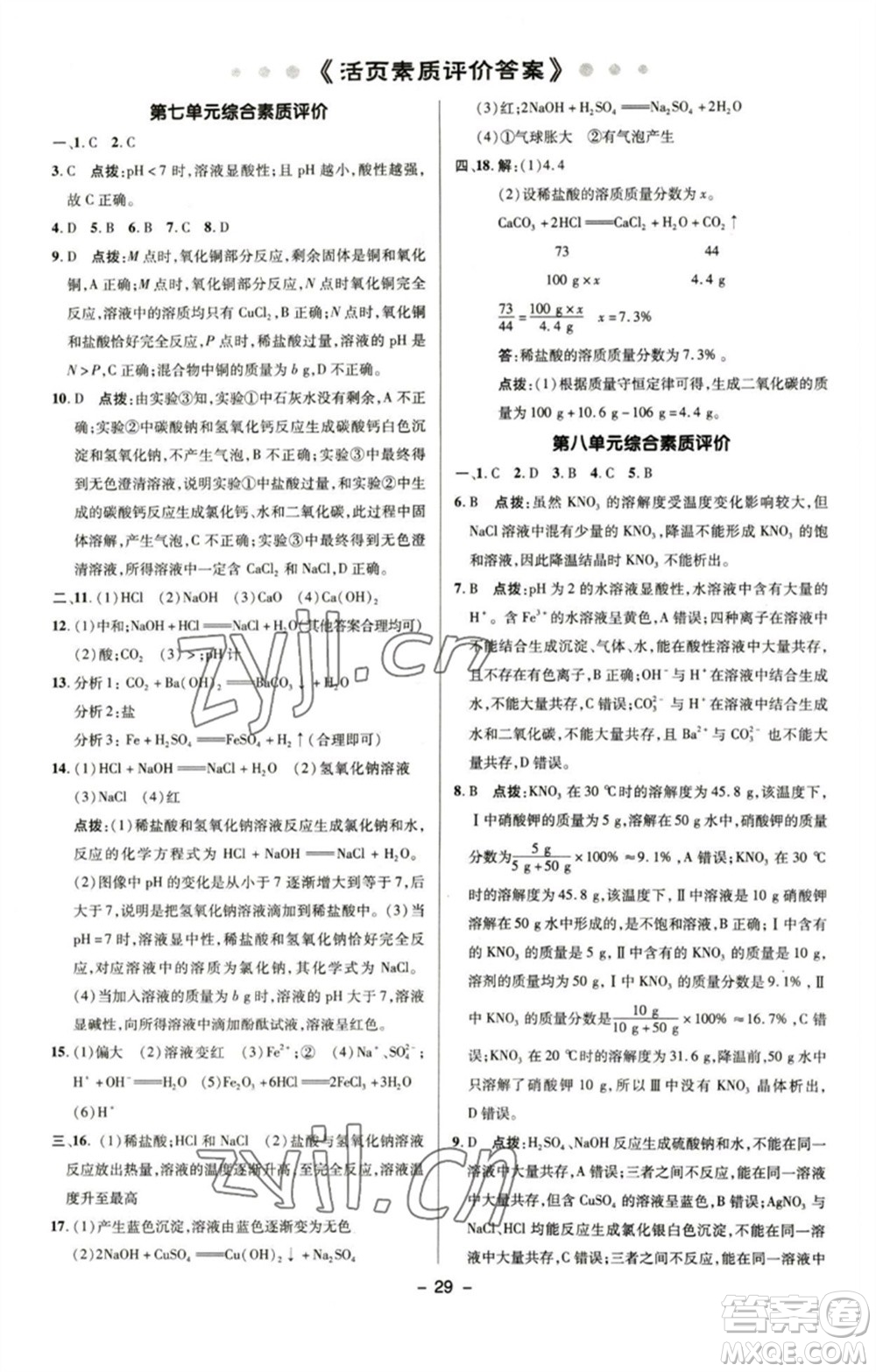 陜西人民教育出版社2023綜合應(yīng)用創(chuàng)新題典中點九年級化學(xué)下冊魯教版參考答案