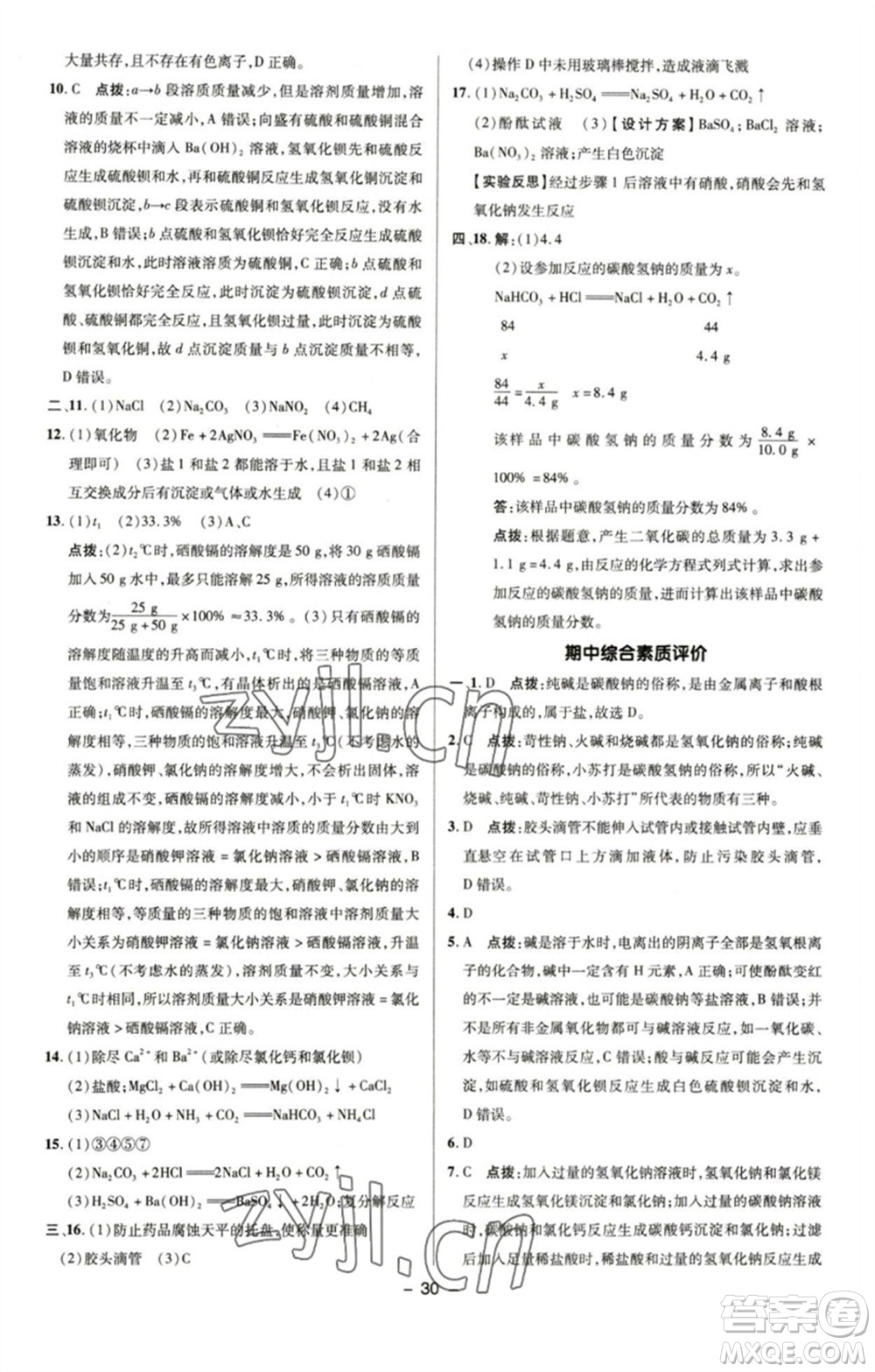 陜西人民教育出版社2023綜合應(yīng)用創(chuàng)新題典中點九年級化學(xué)下冊魯教版參考答案