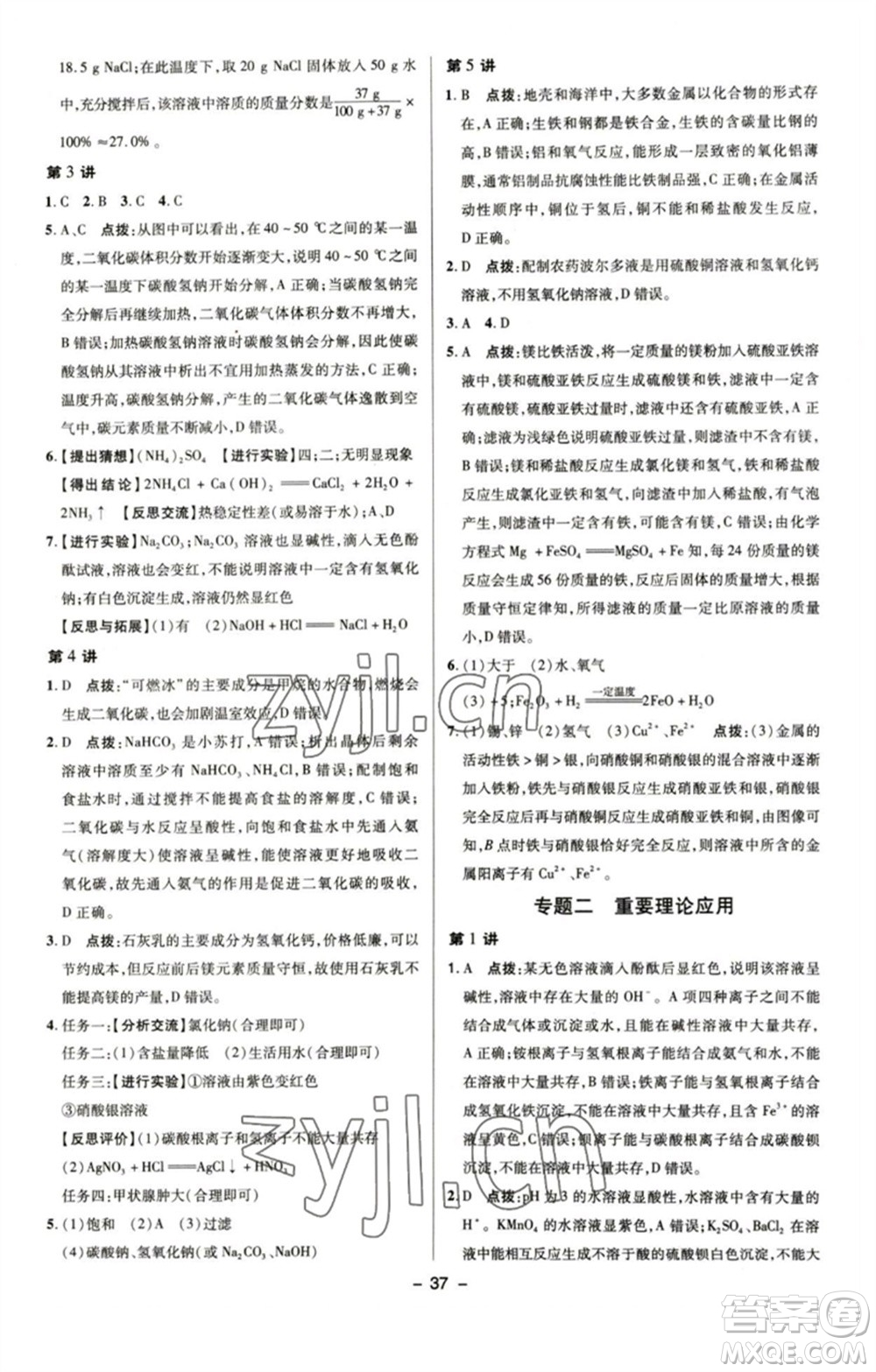 陜西人民教育出版社2023綜合應(yīng)用創(chuàng)新題典中點九年級化學(xué)下冊魯教版參考答案