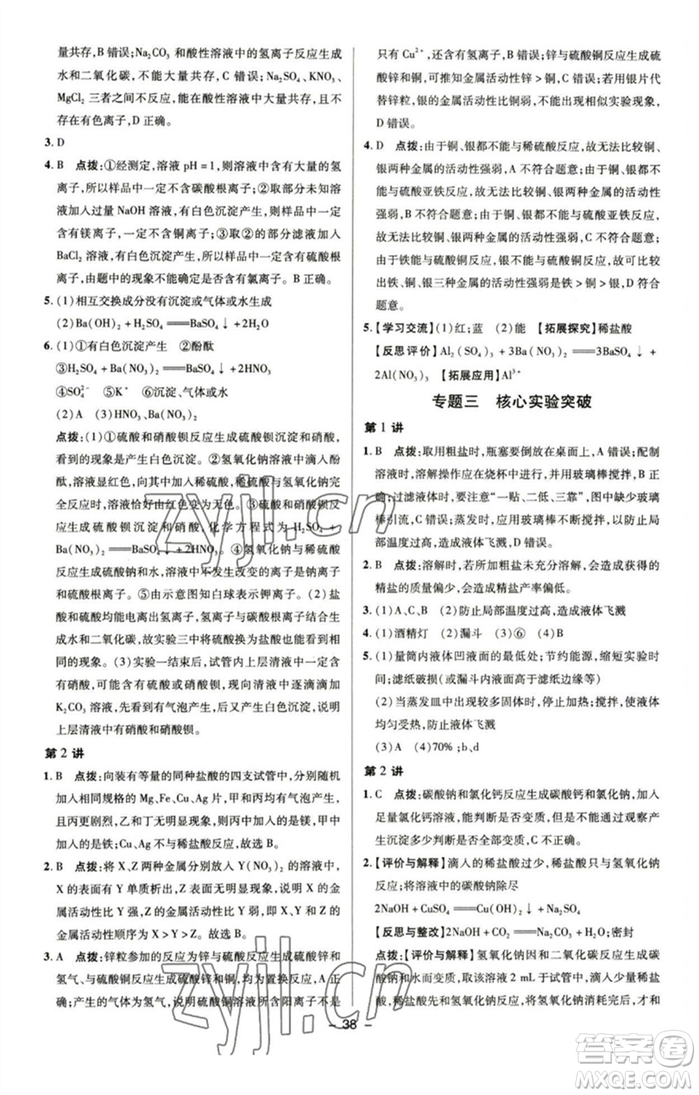 陜西人民教育出版社2023綜合應(yīng)用創(chuàng)新題典中點九年級化學(xué)下冊魯教版參考答案