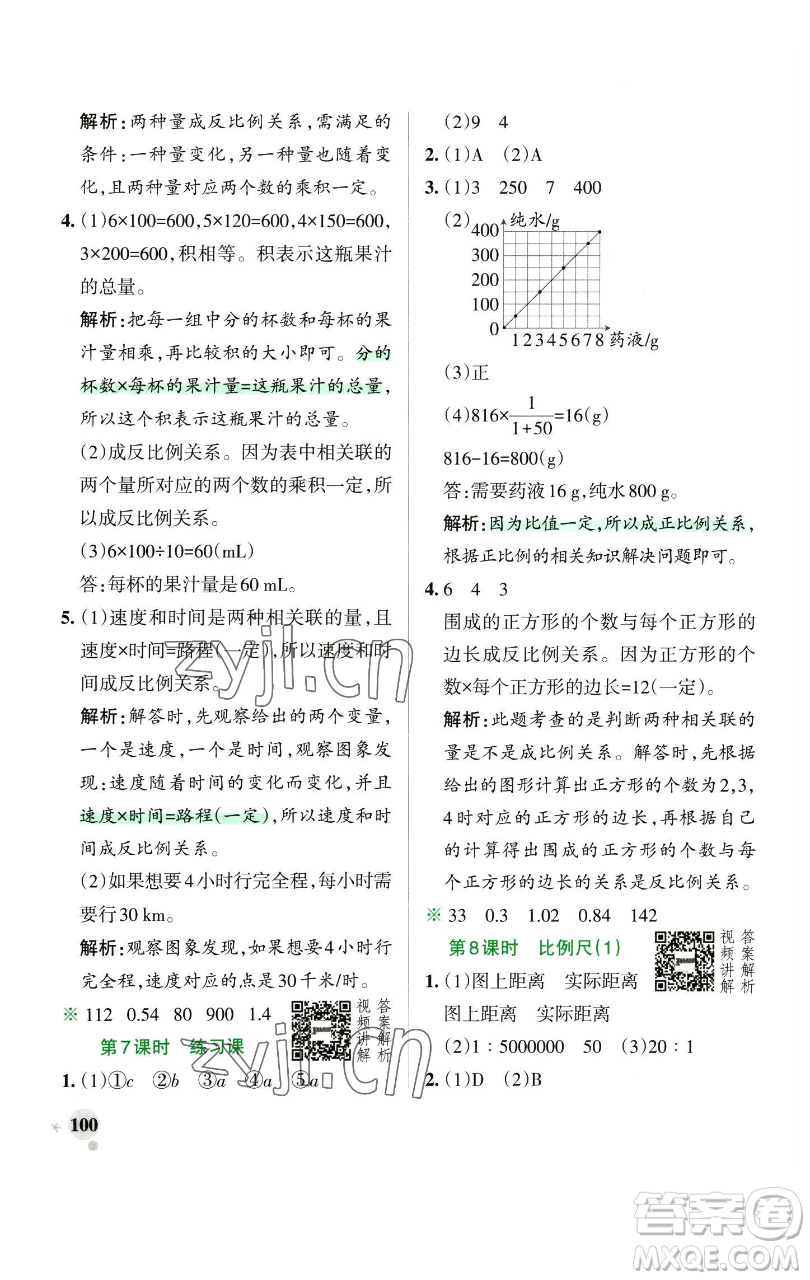 遼寧教育出版社2023小學(xué)學(xué)霸作業(yè)本六年級下冊數(shù)學(xué)人教版參考答案