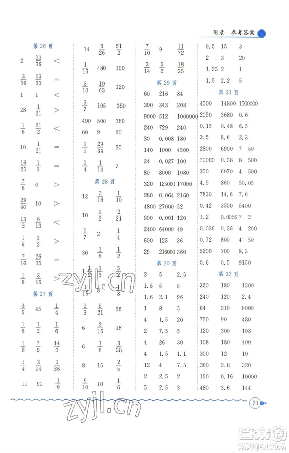 龍門書局2023黃岡小狀元口算速算練習(xí)冊(cè)五年級(jí)數(shù)學(xué)下冊(cè)北師大版參考答案