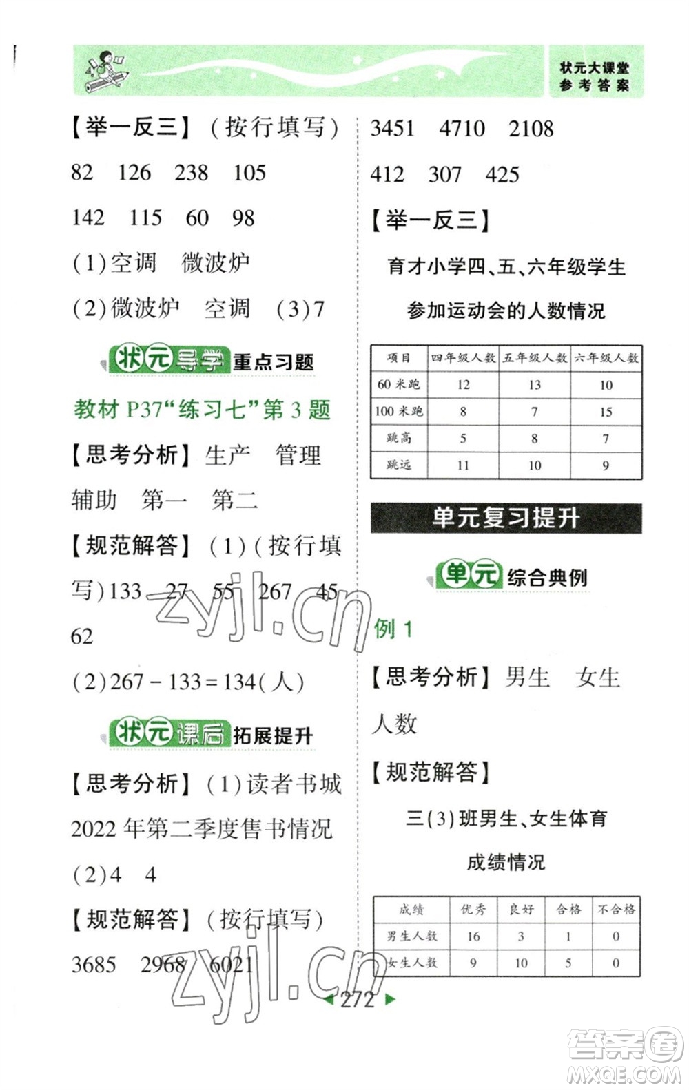 西安出版社2023春季狀元成才路狀元大課堂三年級數(shù)學下冊人教版參考答案