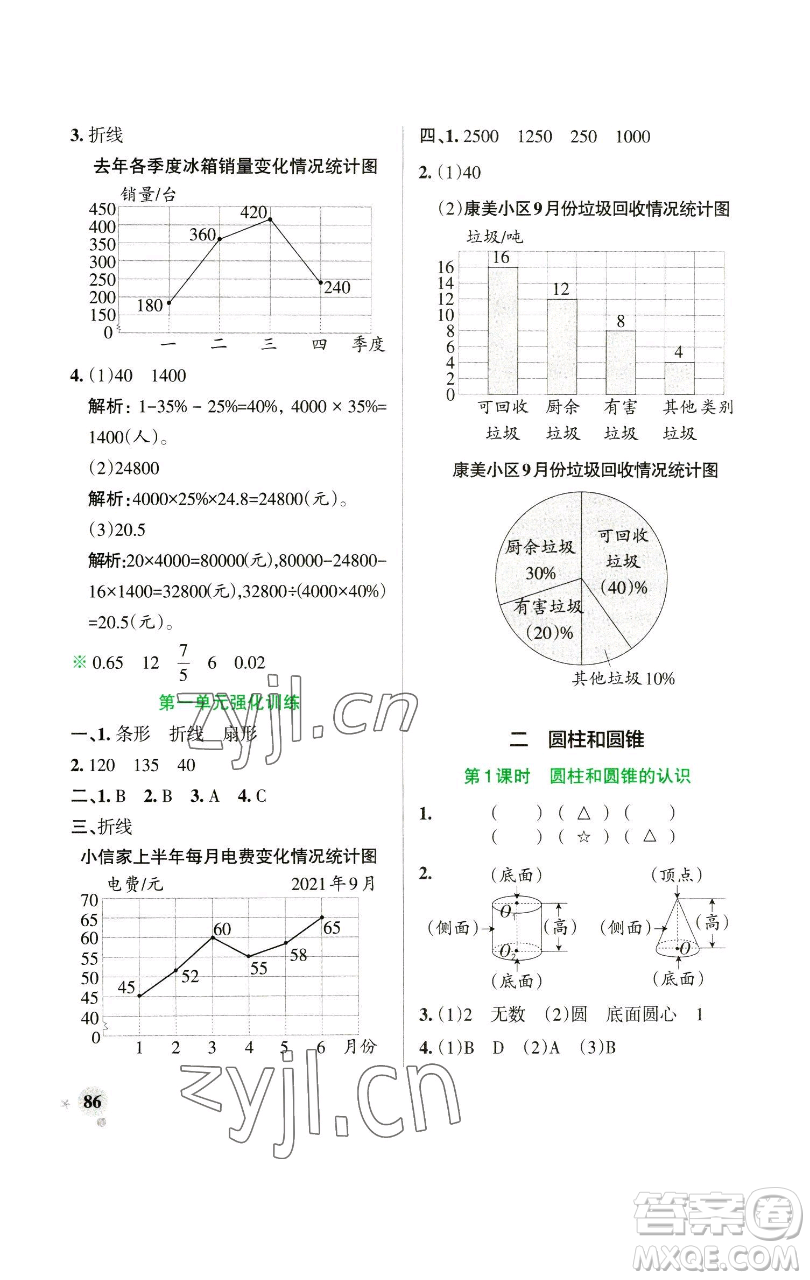 遼寧教育出版社2023小學(xué)學(xué)霸作業(yè)本六年級(jí)下冊(cè)數(shù)學(xué)蘇教版參考答案