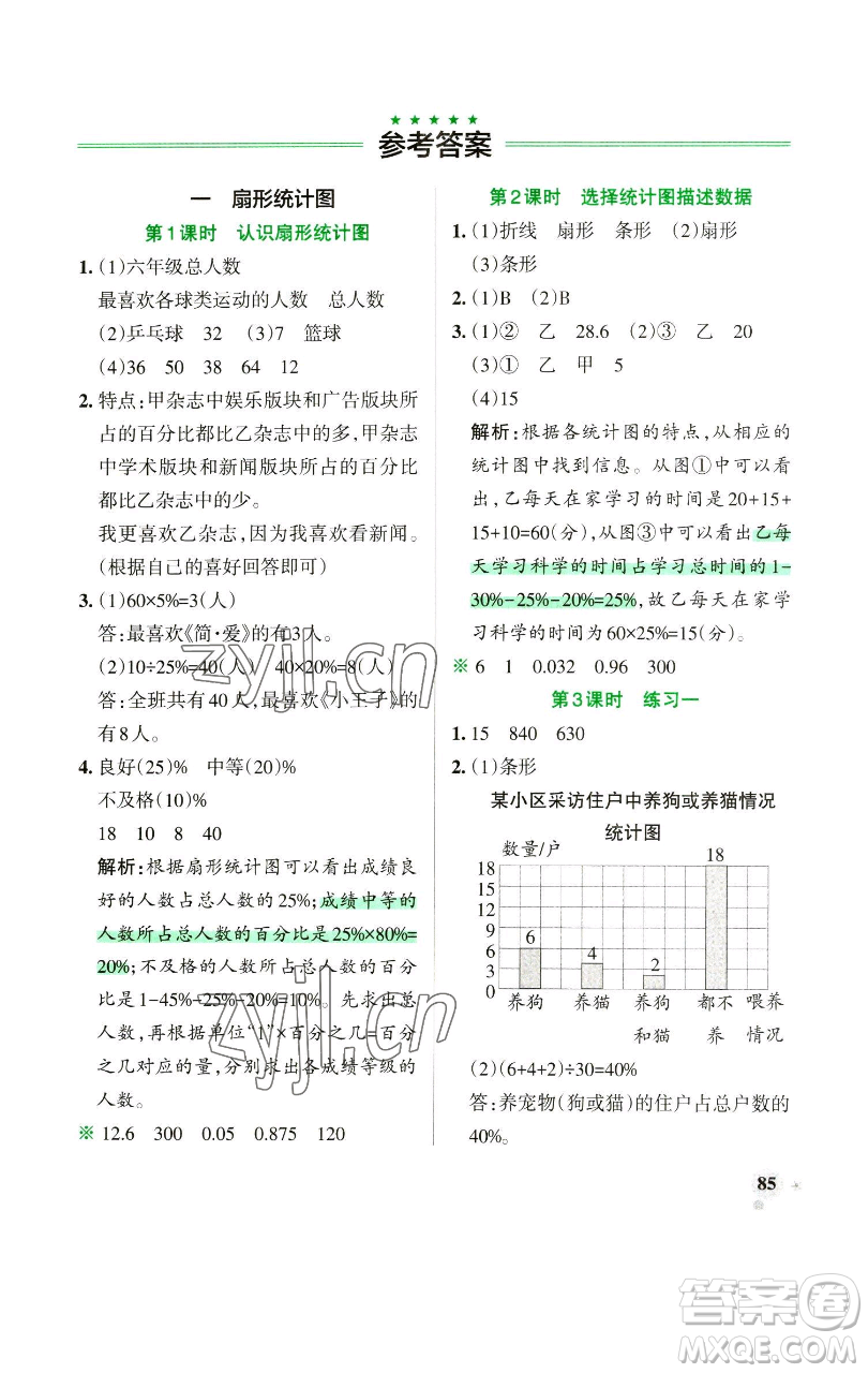 遼寧教育出版社2023小學(xué)學(xué)霸作業(yè)本六年級(jí)下冊(cè)數(shù)學(xué)蘇教版參考答案