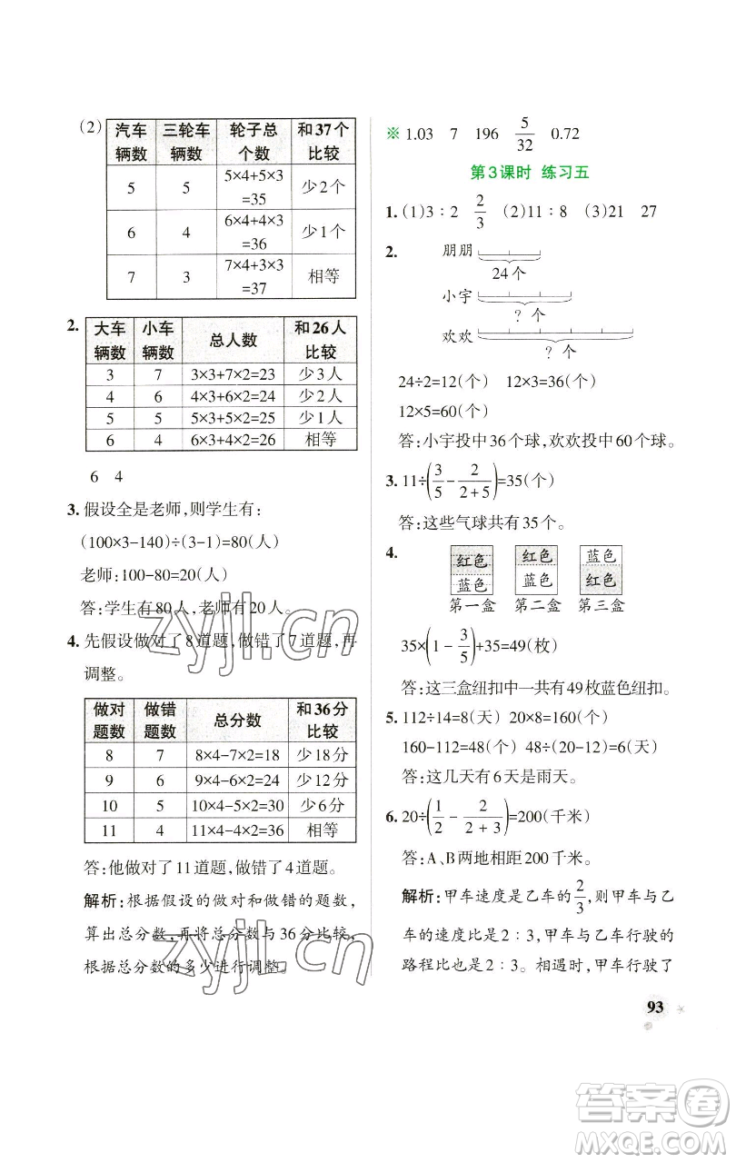 遼寧教育出版社2023小學(xué)學(xué)霸作業(yè)本六年級(jí)下冊(cè)數(shù)學(xué)蘇教版參考答案