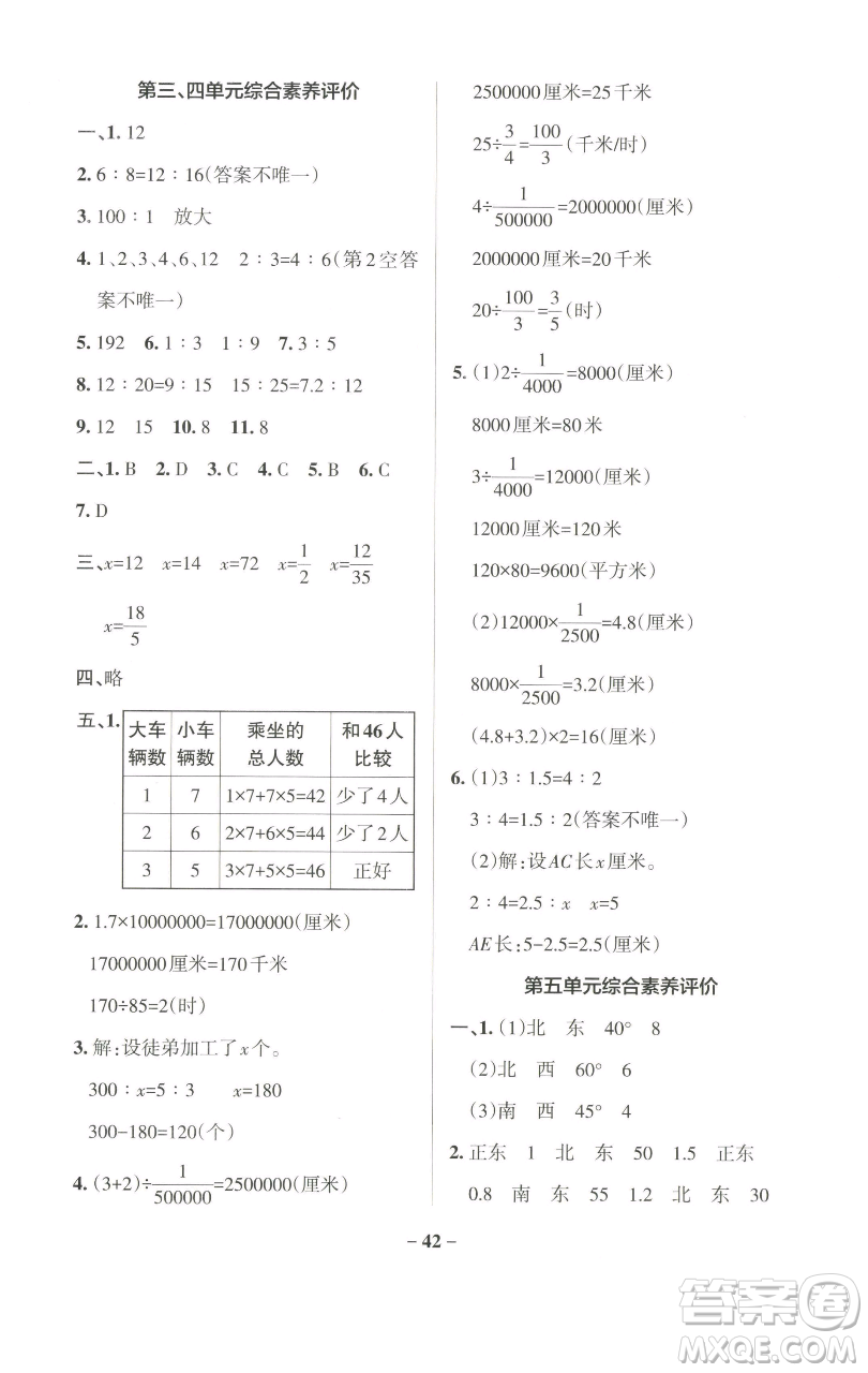 遼寧教育出版社2023小學(xué)學(xué)霸作業(yè)本六年級(jí)下冊(cè)數(shù)學(xué)蘇教版參考答案