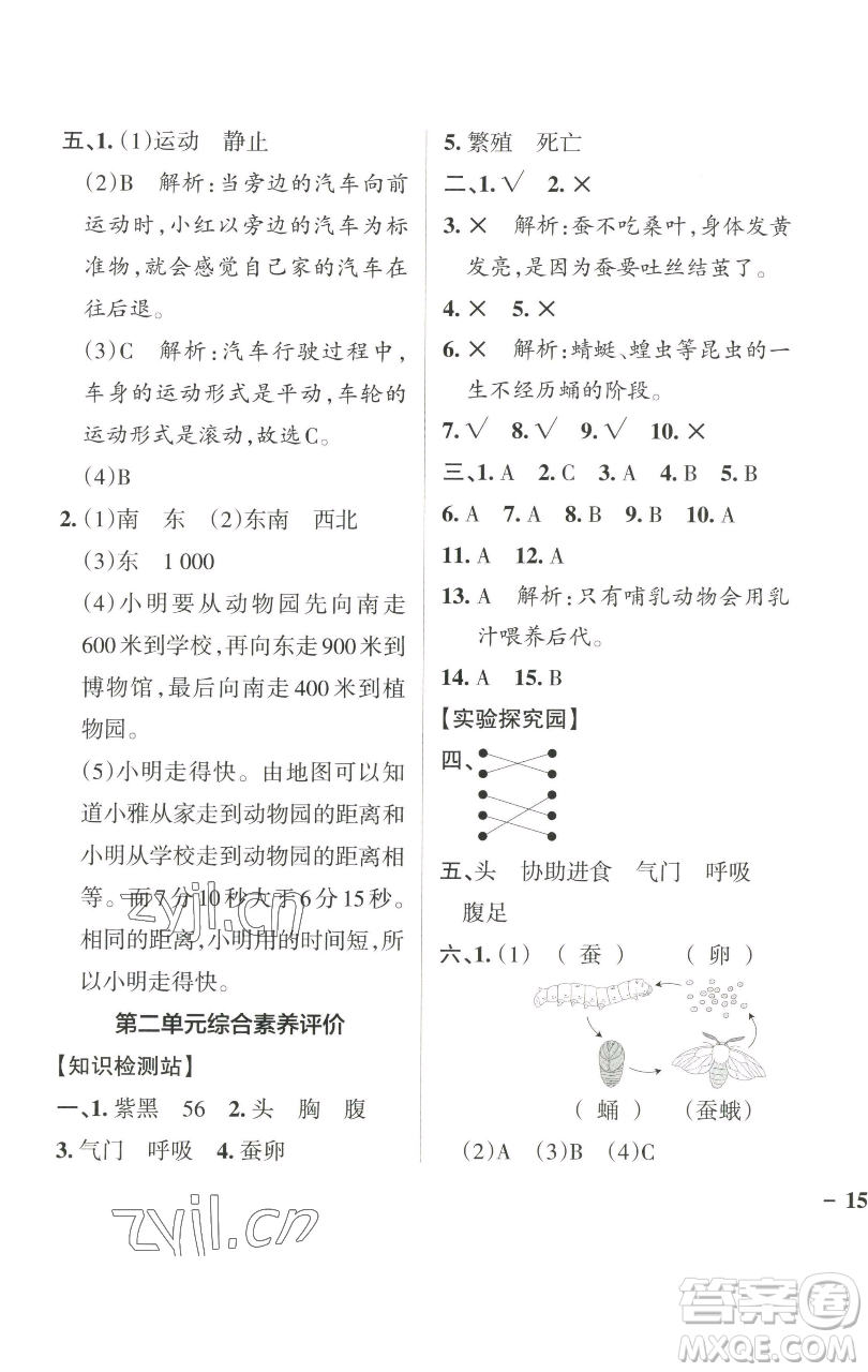 遼寧教育出版社2023小學(xué)學(xué)霸作業(yè)本三年級下冊科學(xué)教科版參考答案