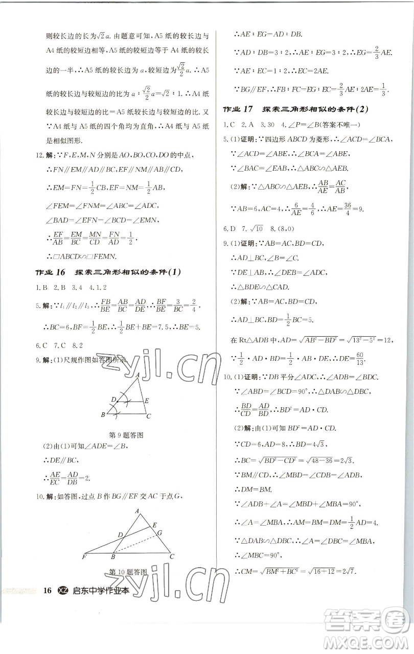 龍門書(shū)局2023啟東中學(xué)作業(yè)本九年級(jí)下冊(cè)數(shù)學(xué)江蘇版徐州專版參考答案