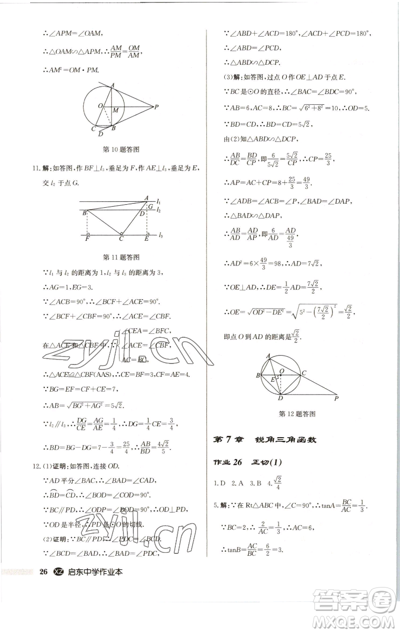 龍門書(shū)局2023啟東中學(xué)作業(yè)本九年級(jí)下冊(cè)數(shù)學(xué)江蘇版徐州專版參考答案