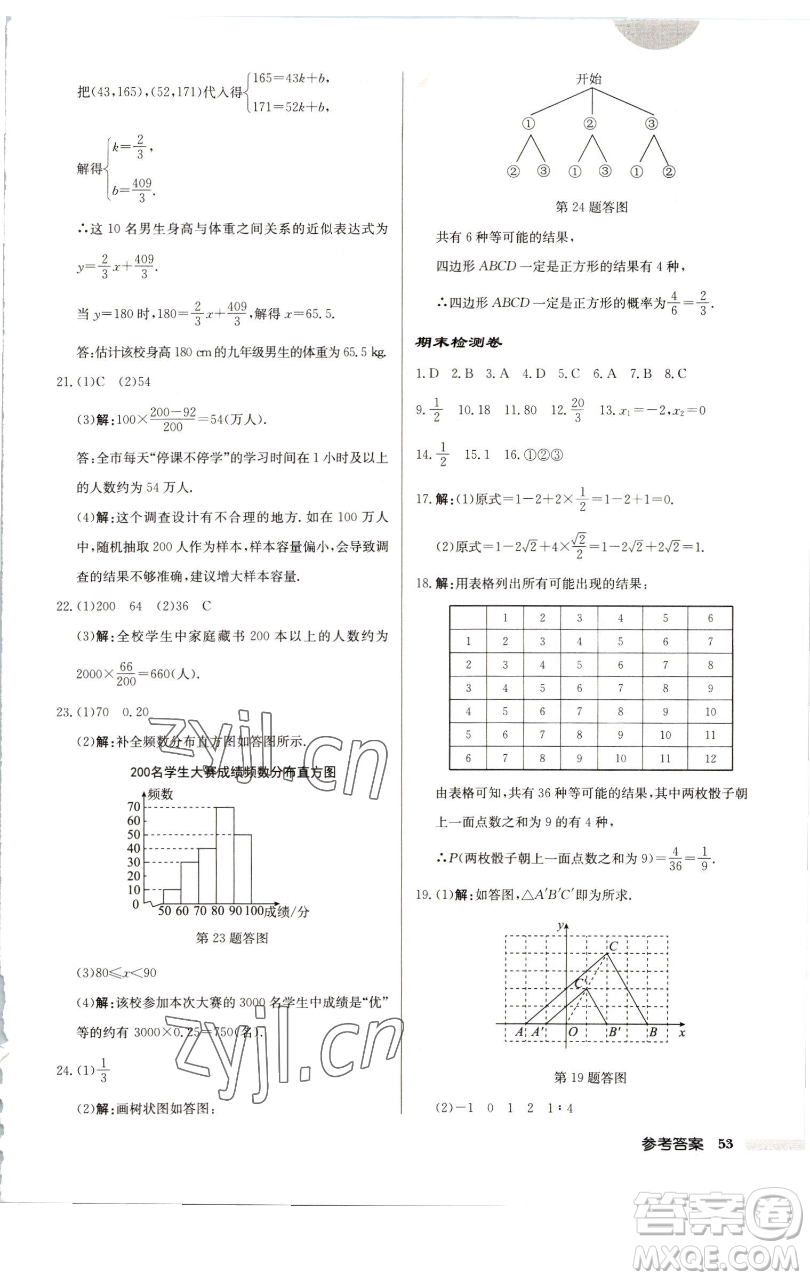 龍門書(shū)局2023啟東中學(xué)作業(yè)本九年級(jí)下冊(cè)數(shù)學(xué)江蘇版徐州專版參考答案