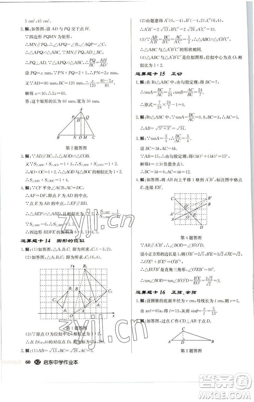 龍門書(shū)局2023啟東中學(xué)作業(yè)本九年級(jí)下冊(cè)數(shù)學(xué)江蘇版徐州專版參考答案