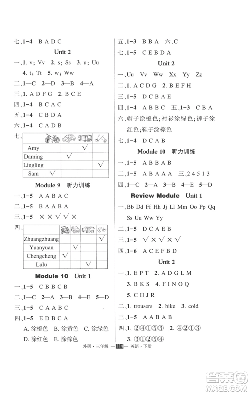 長江出版社2023狀元成才路創(chuàng)優(yōu)作業(yè)100分三年級英語下冊外研版參考答案