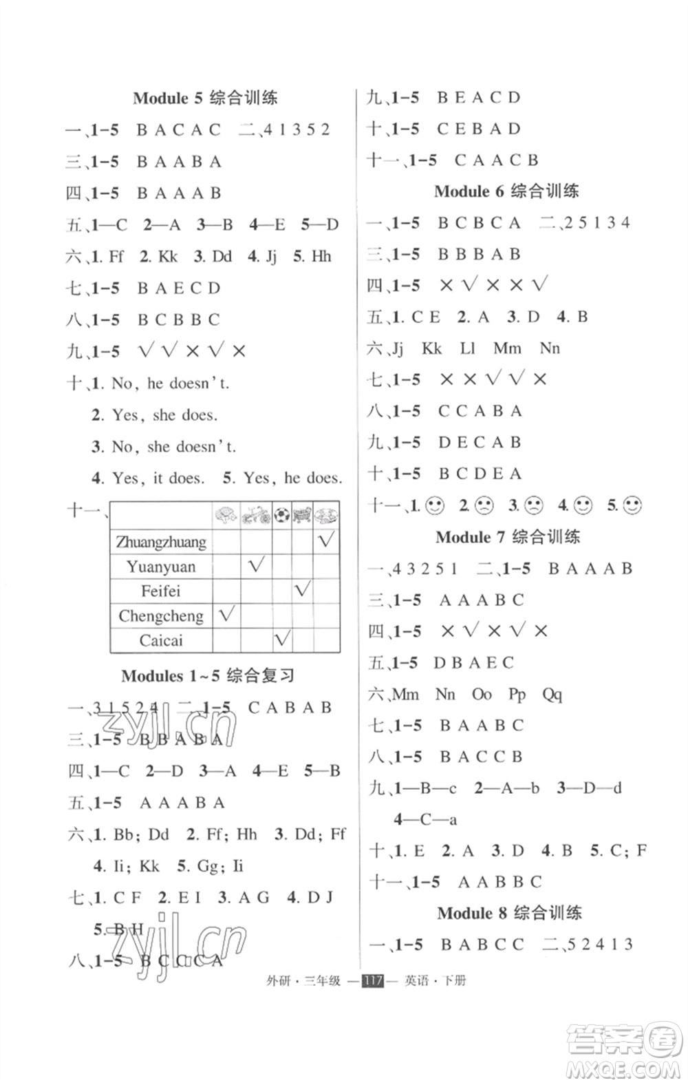 長江出版社2023狀元成才路創(chuàng)優(yōu)作業(yè)100分三年級英語下冊外研版參考答案