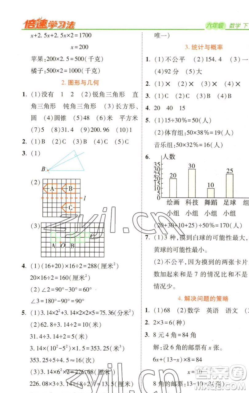 開明出版社2023倍速學(xué)習(xí)法六年級下冊數(shù)學(xué)北師大版參考答案