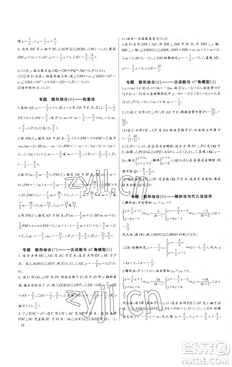 長江少年兒童出版社2023思維新觀察培優(yōu)講練八年級下冊數(shù)學(xué)人教版參考答案